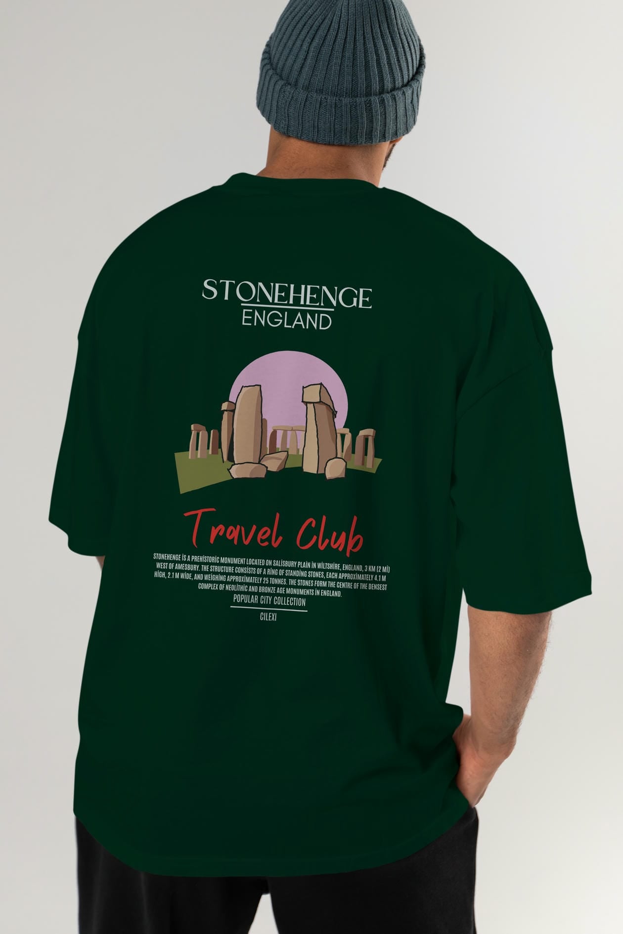 Stonehenge England Arka Baskılı Oversize t-shirt Erkek Kadın Pamuk Bisiklet Yaka tişort