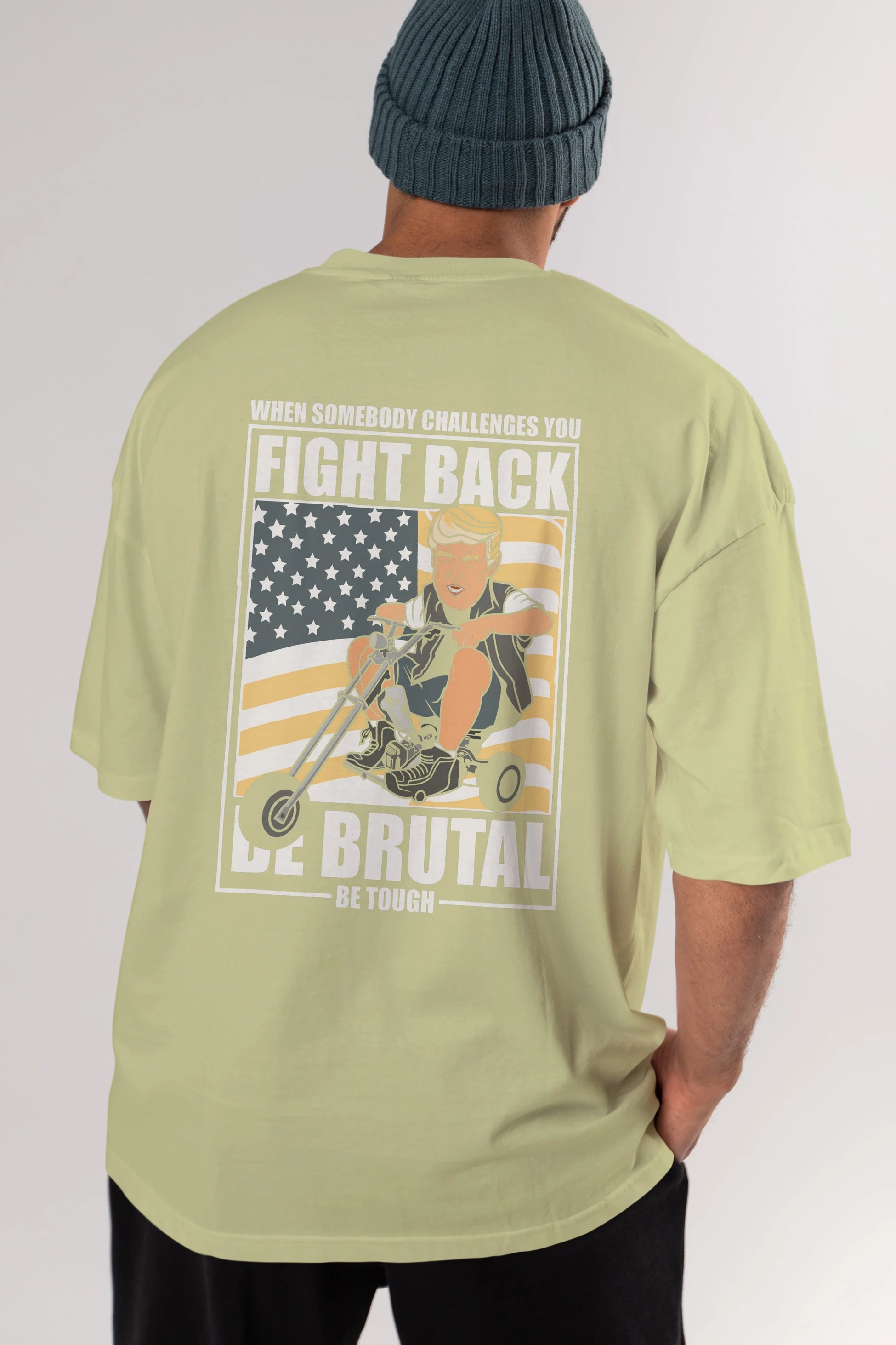 Trump Biker Arka Baskılı Oversize t-shirt Erkek Kadın Unisex %100 Pamuk tişort