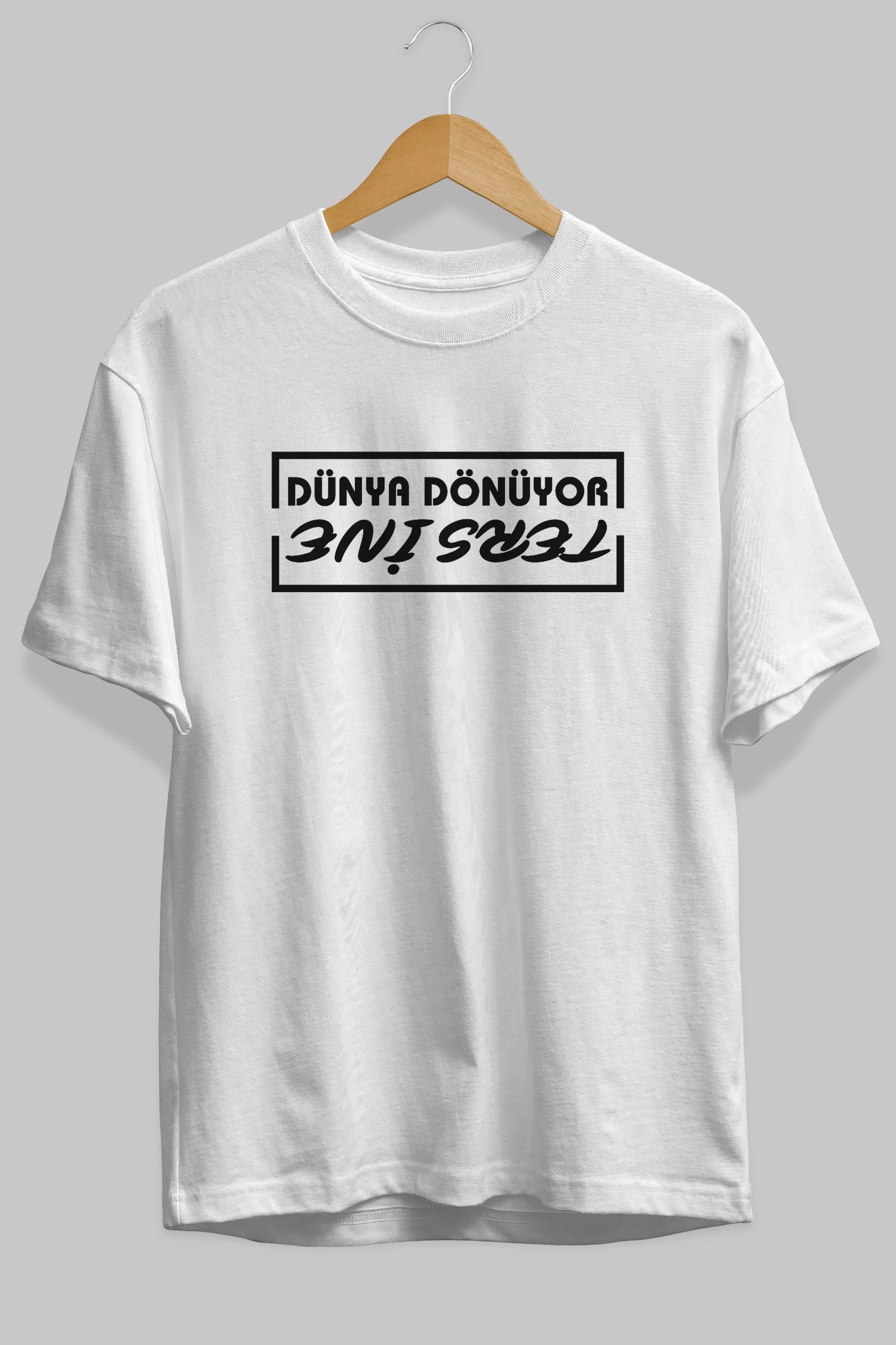 Dünya Dönüyor Tersine Ön Baskılı Oversize t-shirt %100 pamuk Erkek Kadın Unisex
