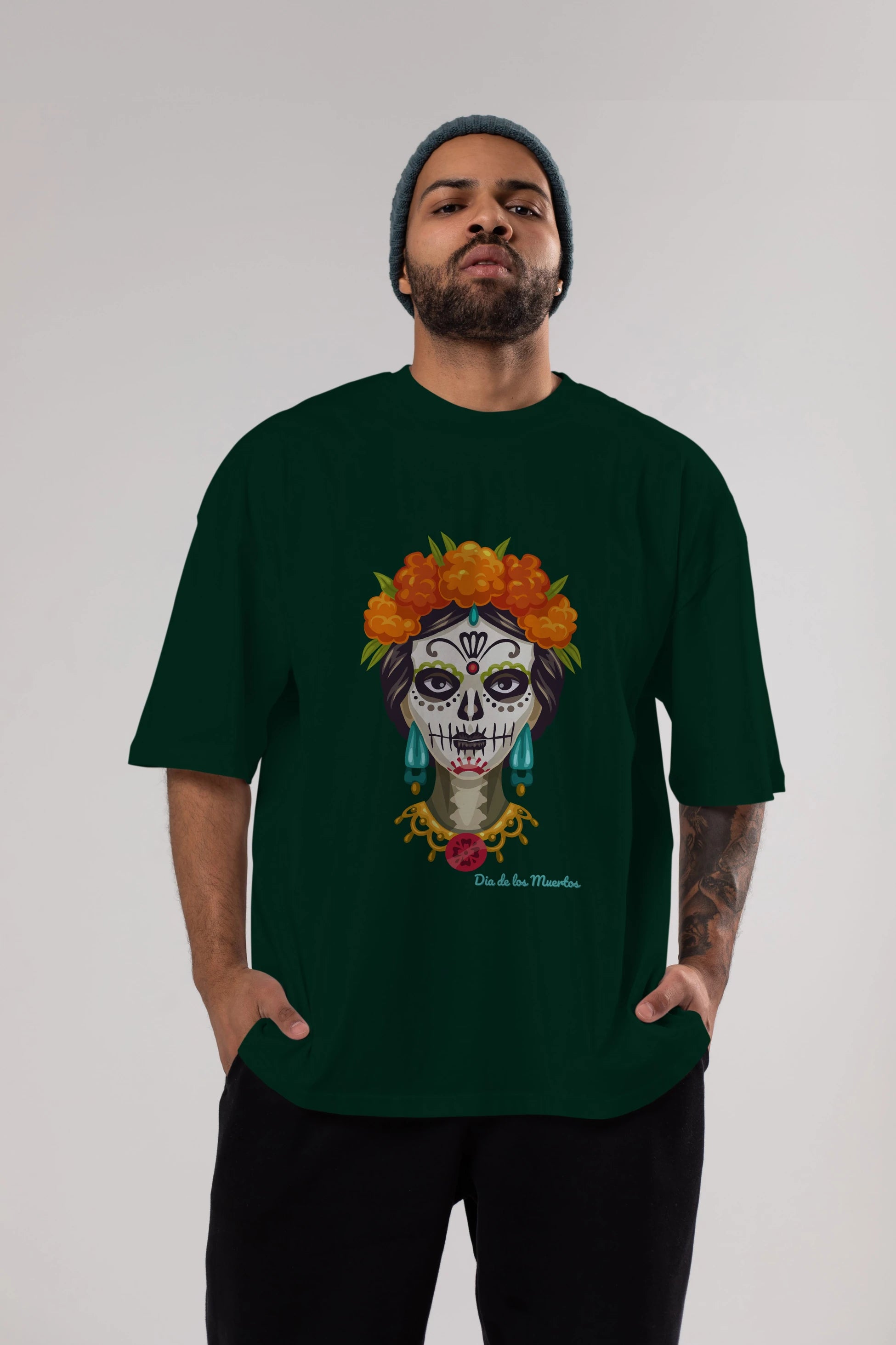 Dia de los Muertos 2 Ön Baskılı Oversize t-shirt Erkek Kadın Unisex