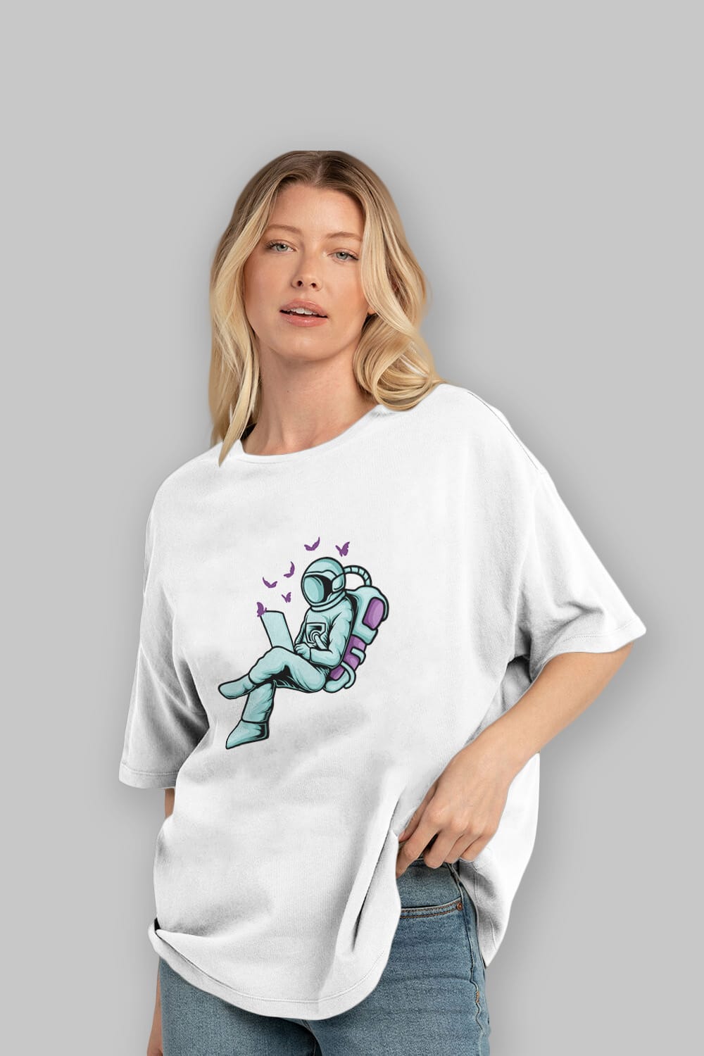 Work with Butterflies in Space Sticker Ön Baskılı Oversize t-shirt Erkek Kadın Unisex