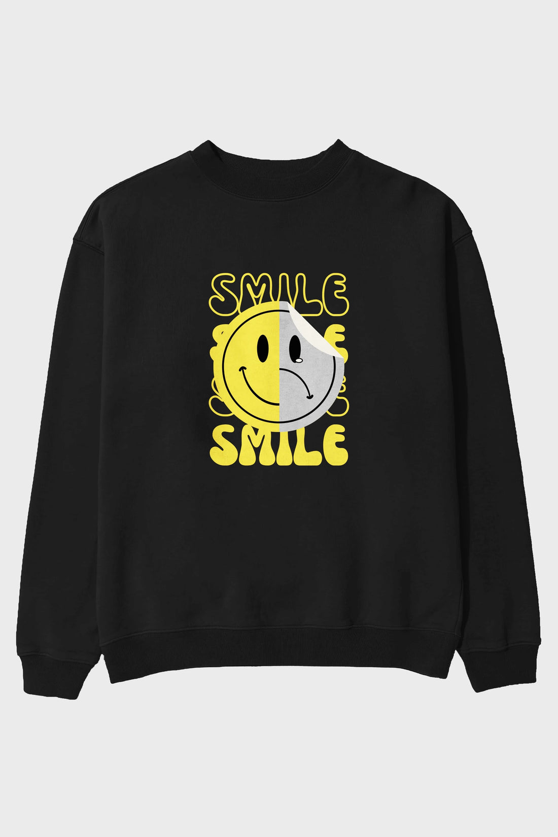 Smile Yazılı Ön Baskılı Oversize Sweatshirt Erkek Kadın Unisex