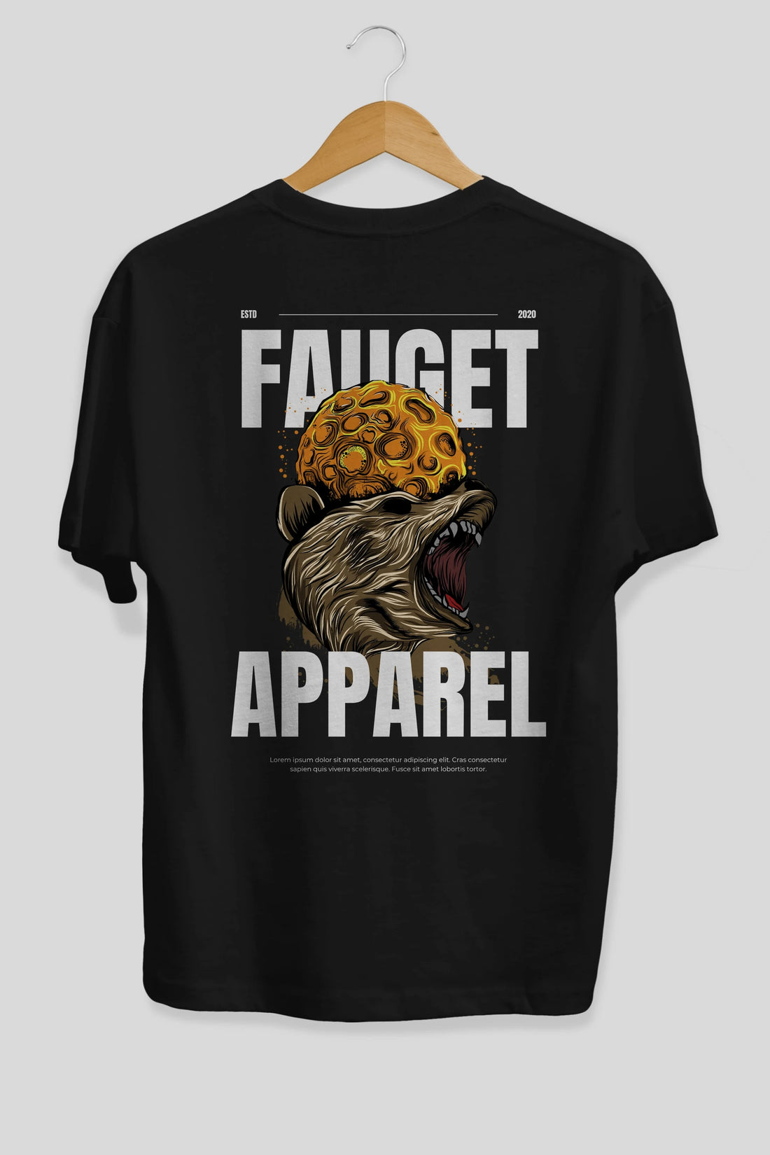 Bear Angry Fauget Apparel Arka Baskılı Oversize t-shirt Erkek Kadın Unisex
