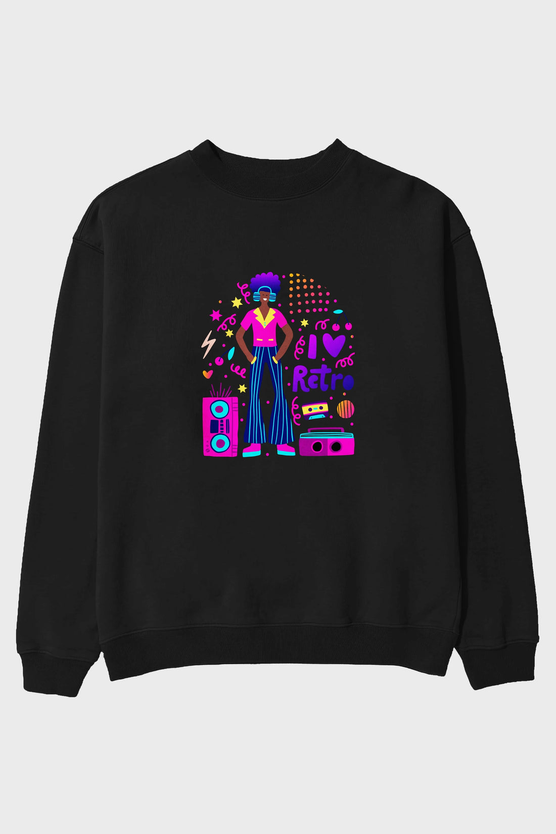 Retro Boy Party Ön Baskılı Oversize Sweatshirt Erkek Kadın Unisex
