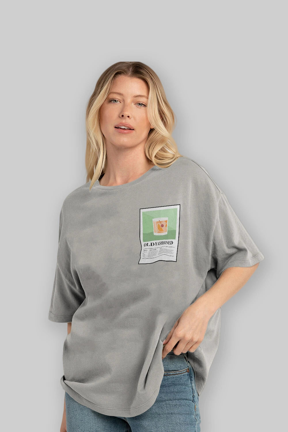 Old Fashioned Ön Sol Baskılı Oversize t-shirt Erkek Kadın Unisex %100 Pamuk Bisiklet Yaka tişort