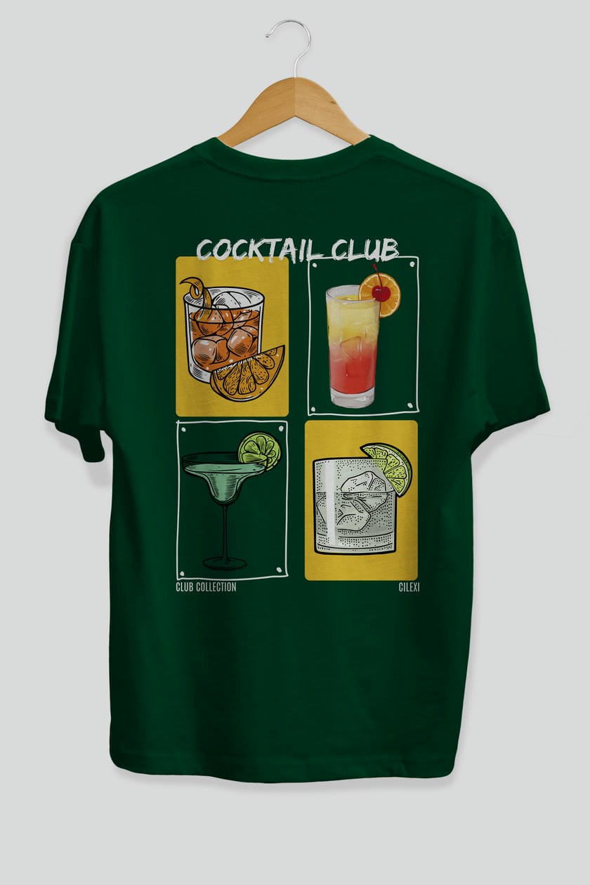 Cocktail Club Arka Baskılı Oversize t-shirt Erkek Kadın %100 Pamuk Bisiklet Yaka tişort