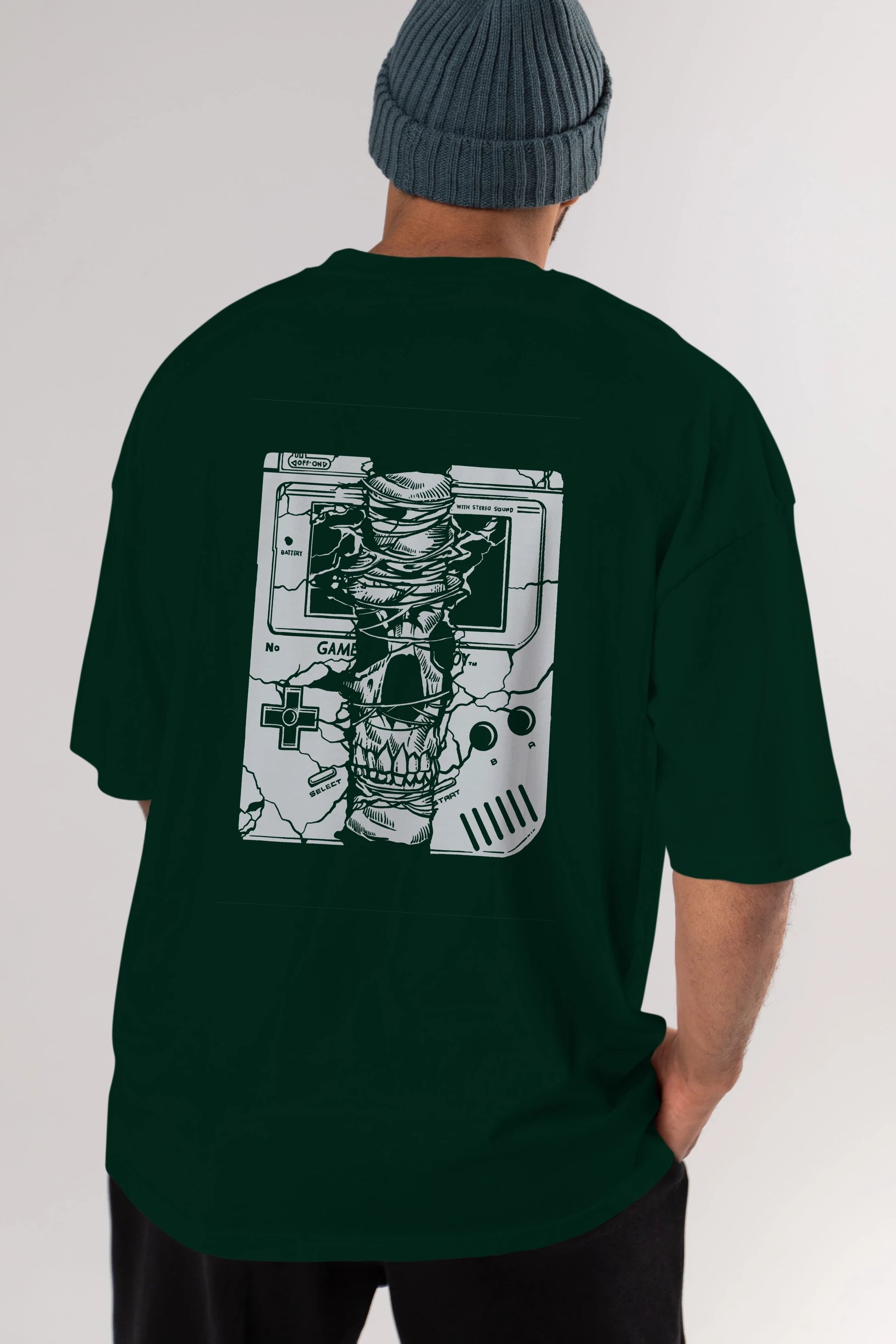 Gameboy Skull Arka Baskılı Oversize t-shirt Erkek Kadın Unisex %100 Pamuk