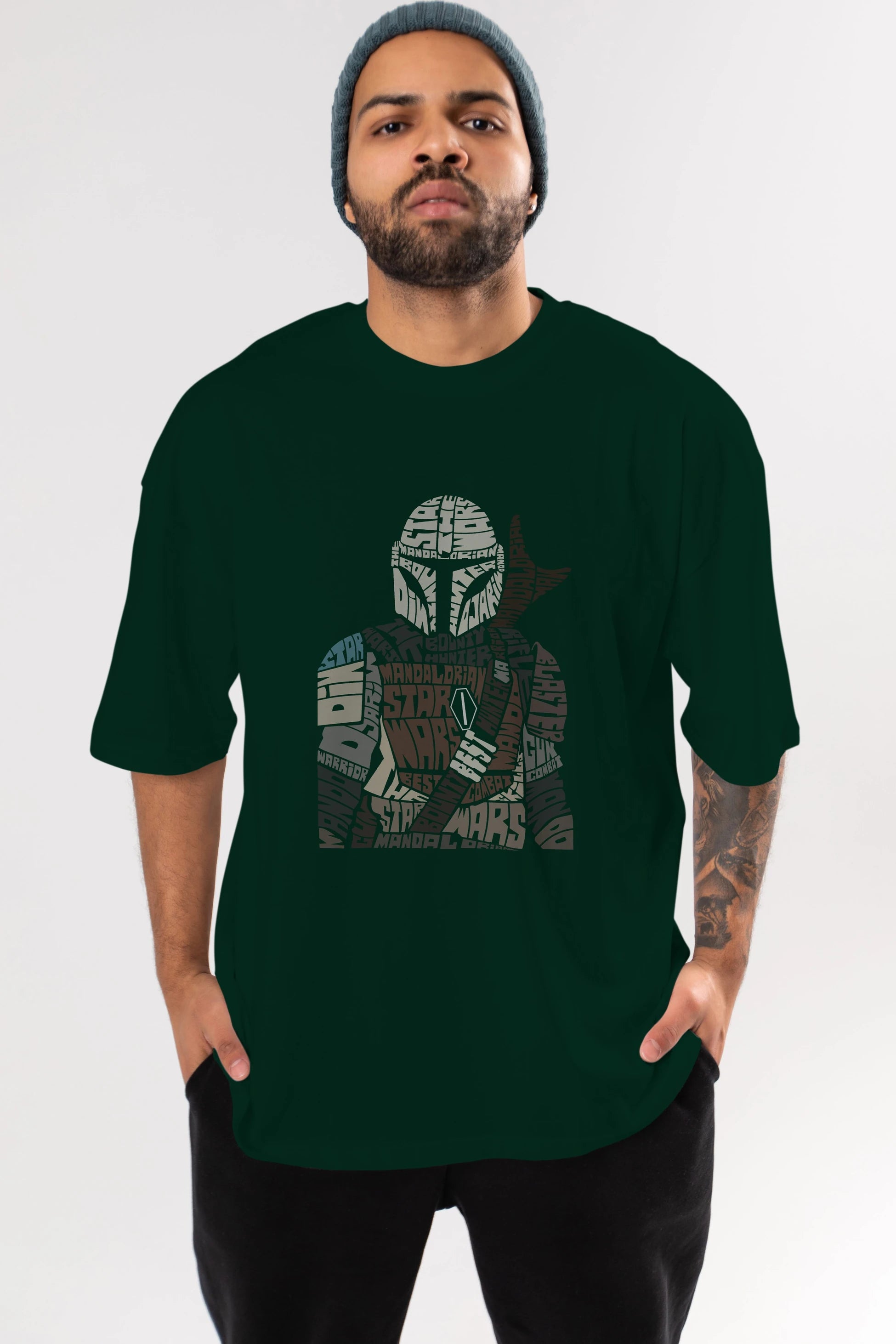 Mandalorian Ön Baskılı Oversize t-shirt %100 pamuk Erkek Kadın Unisex