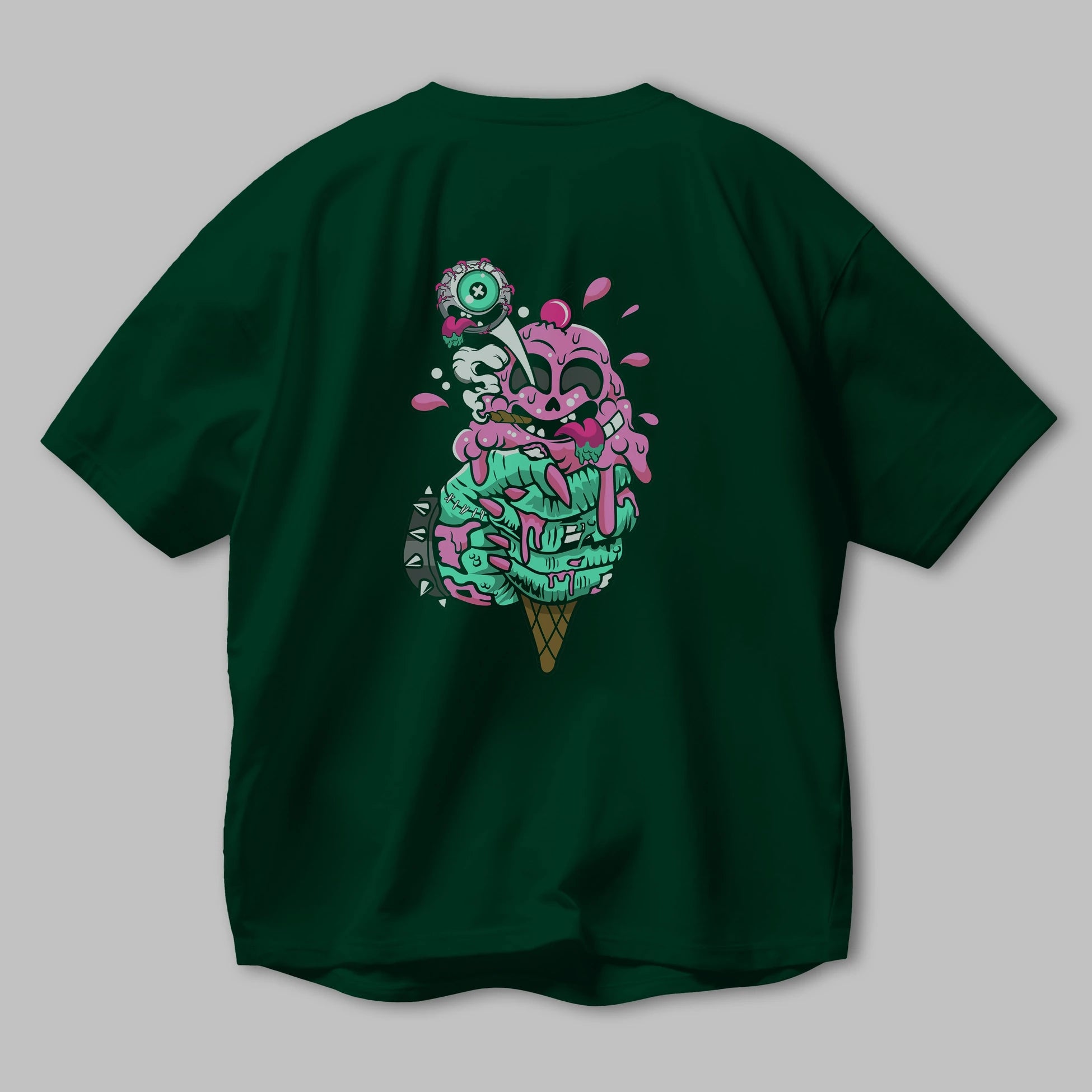 Ice Cream Zombie Arka Baskılı Oversize t-shirt Erkek Kadın Unisex %100 Pamuk tişort