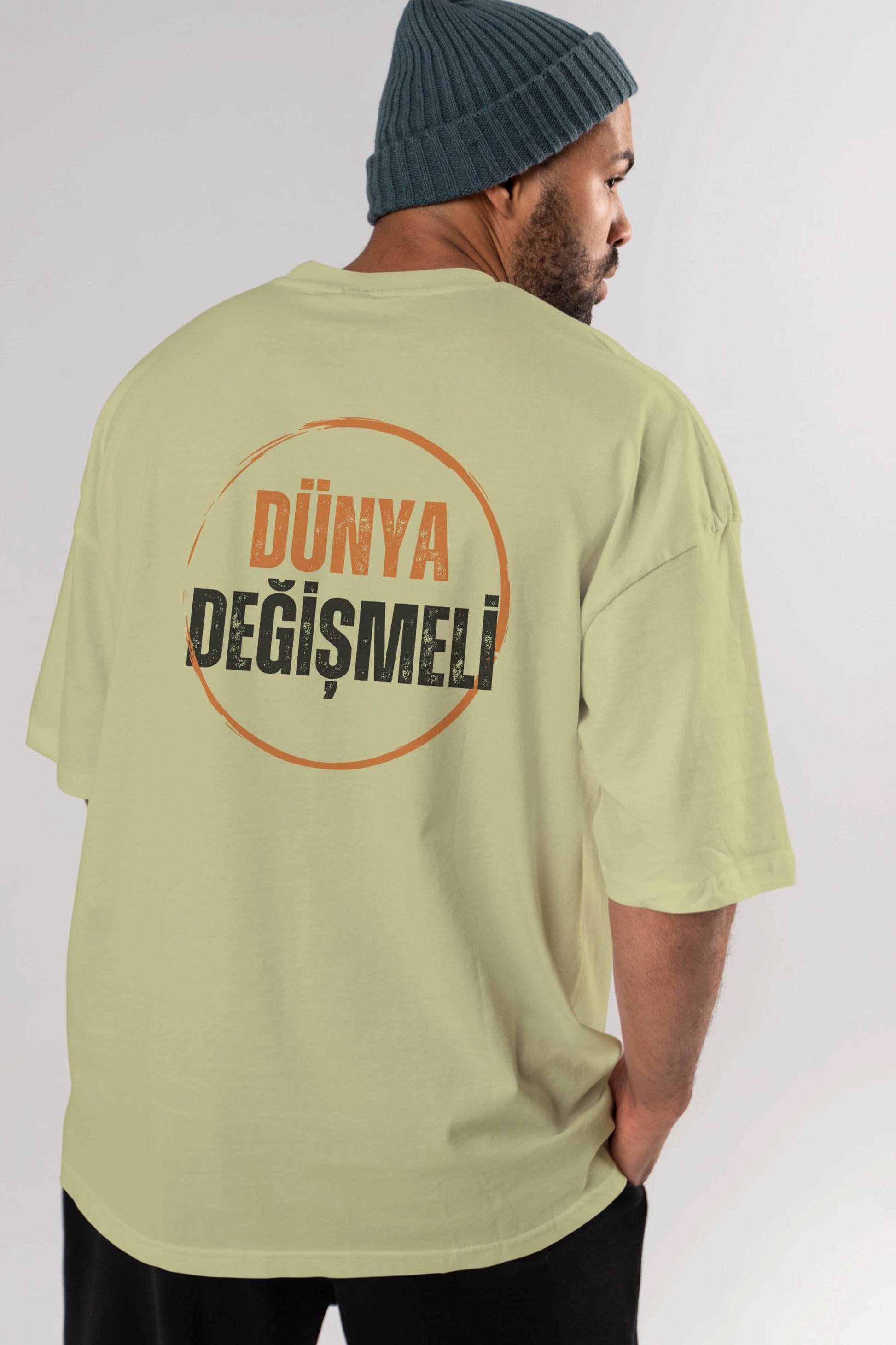 Dünya Değişmeli Yazılı Arka Baskılı Oversize t-shirt Erkek Kadın Unisex