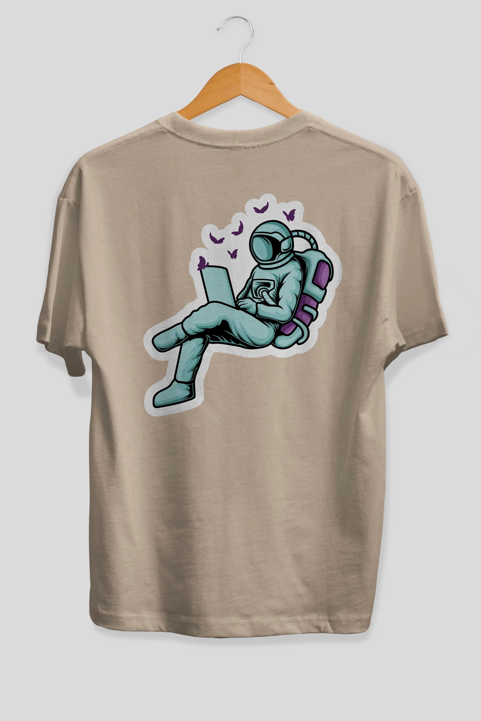Work with Butterflies in Space Sticker Arka Baskılı Oversize t-shirt Erkek Kadın Unisex