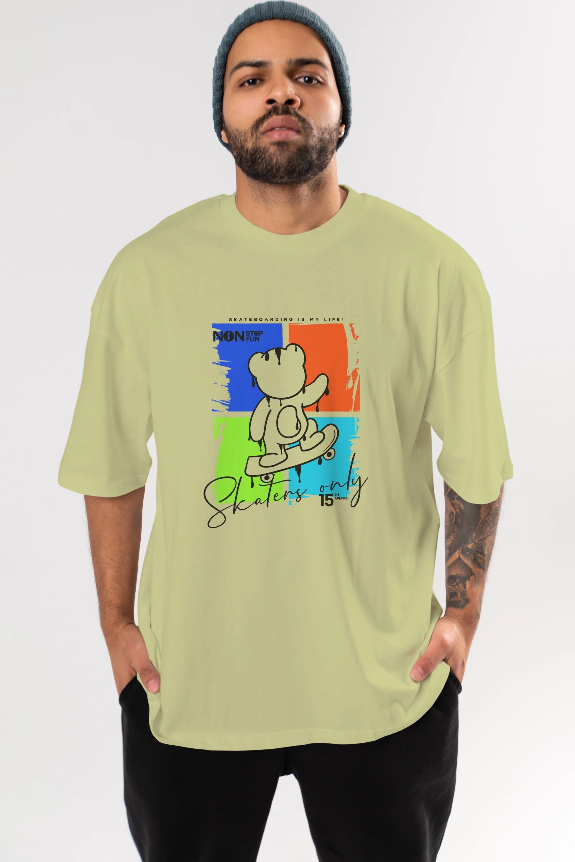 Skaters Only Bear Ön Baskılı Oversize t-shirt Erkek Kadın Unisex