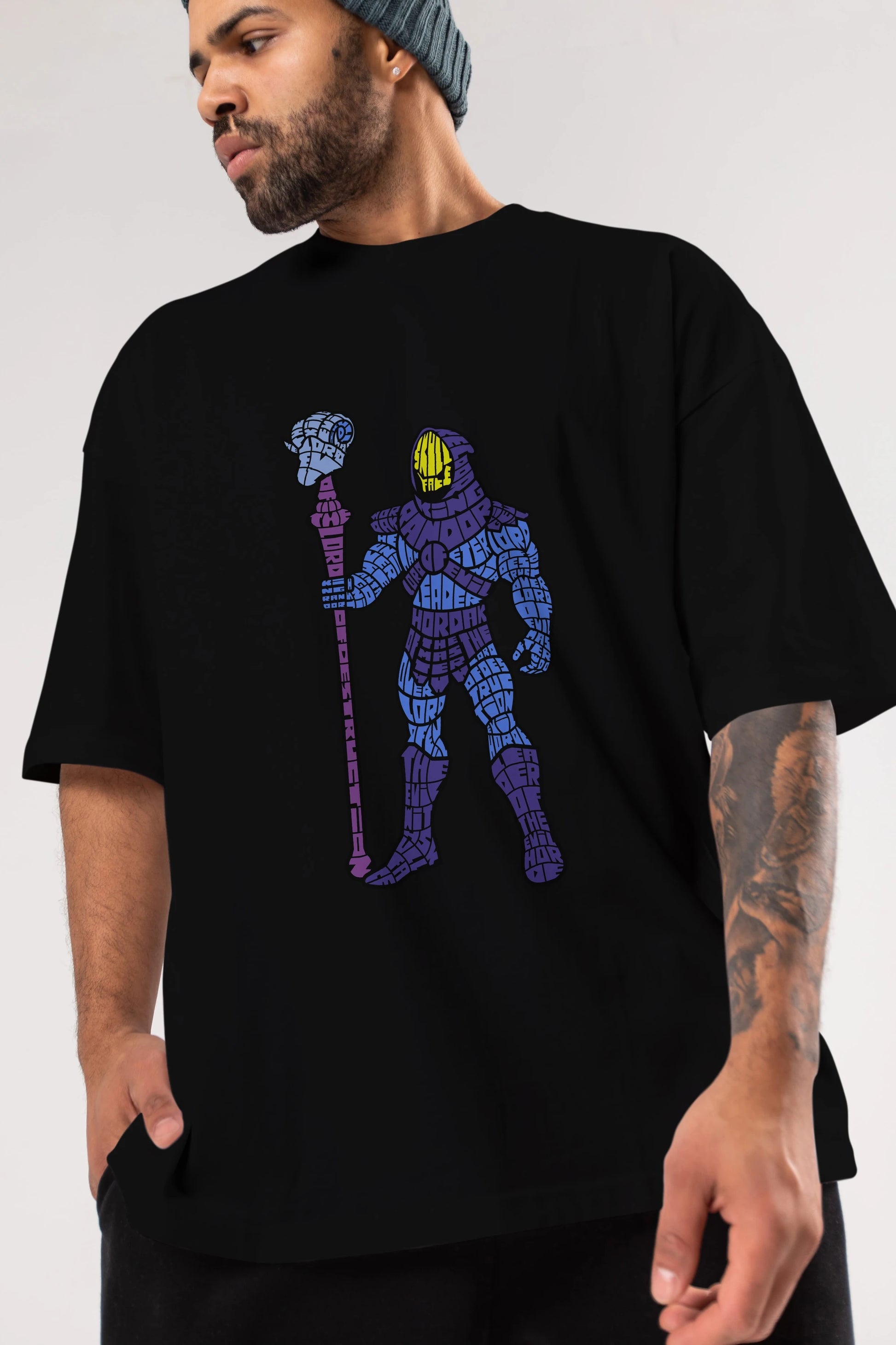 Skull Face Ön Baskılı Oversize t-shirt %100 pamuk Erkek Kadın Unisex