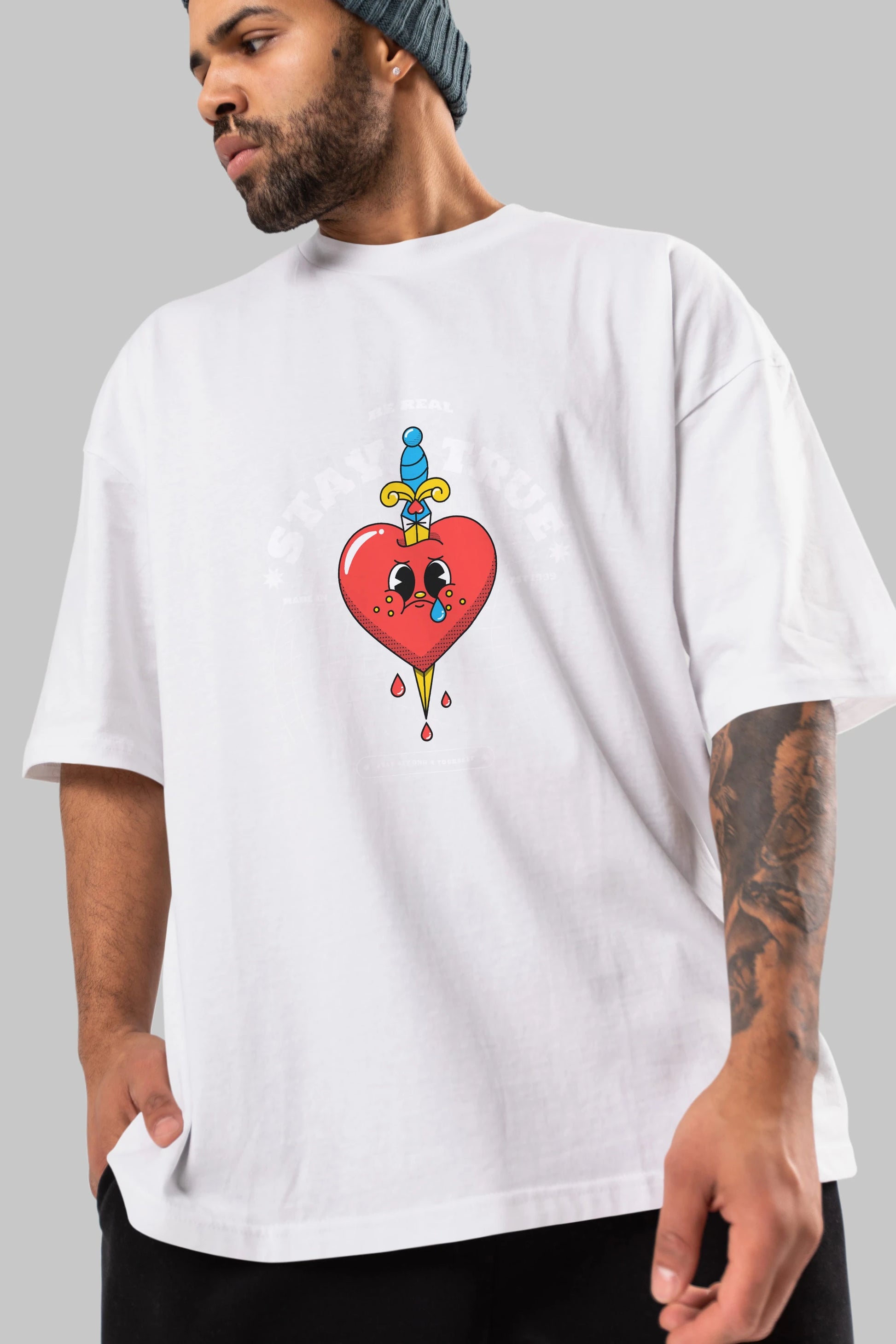 Stay True Ön Baskılı Oversize t-shirt Erkek Kadın Unisex
