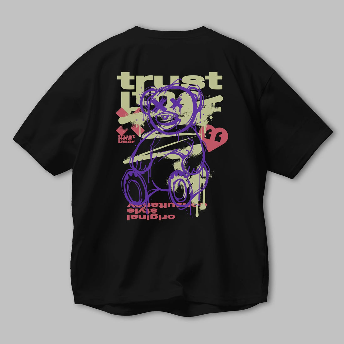 Trust The Bear 3 Arka Baskılı Oversize t-shirt Erkek Kadın Unisex