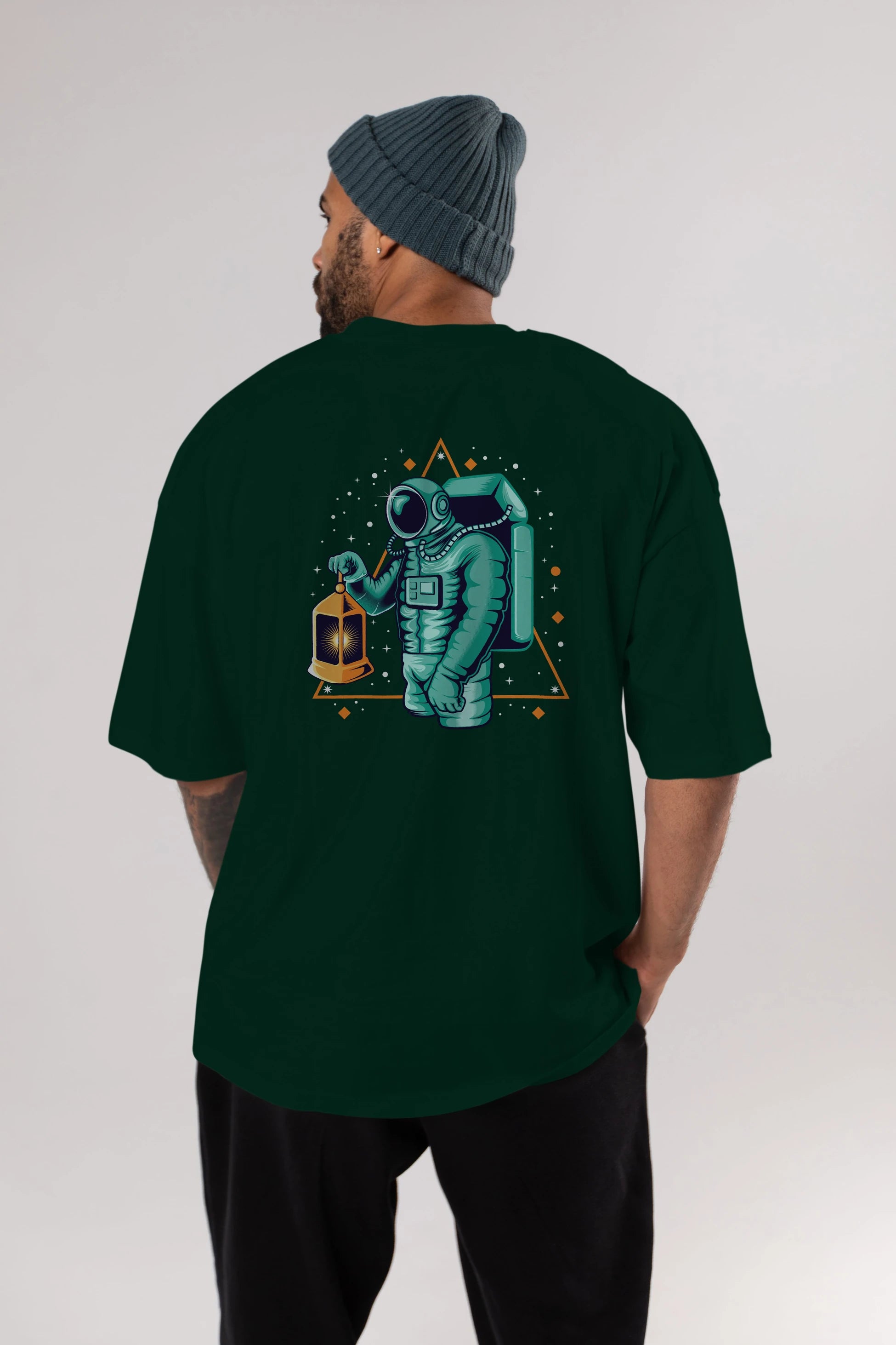 Astronaut Lantern Arka Baskılı Oversize t-shirt Erkek Kadın Unisex