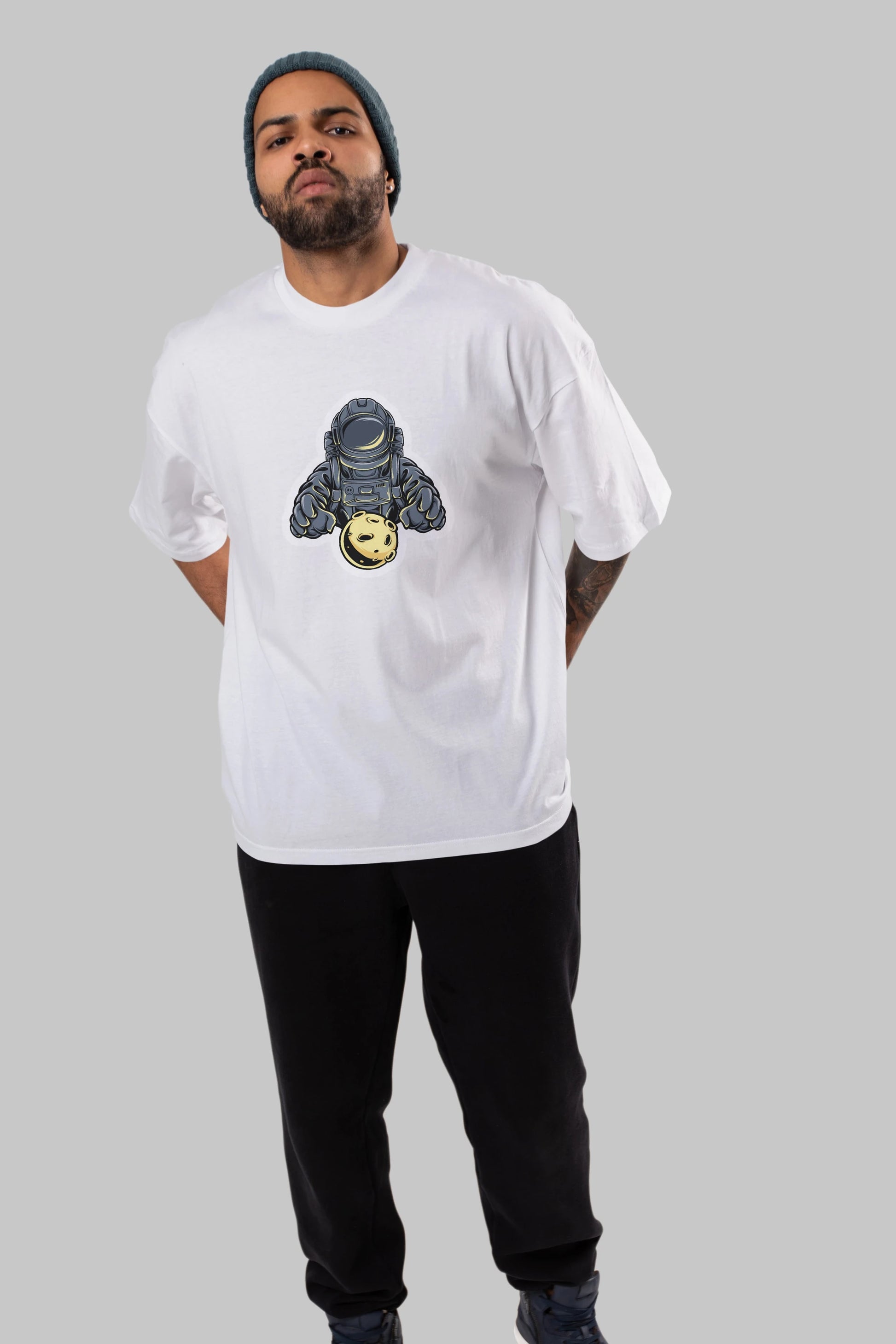 Astromoon sticker Ön Baskılı Oversize t-shirt Erkek Kadın Unisex