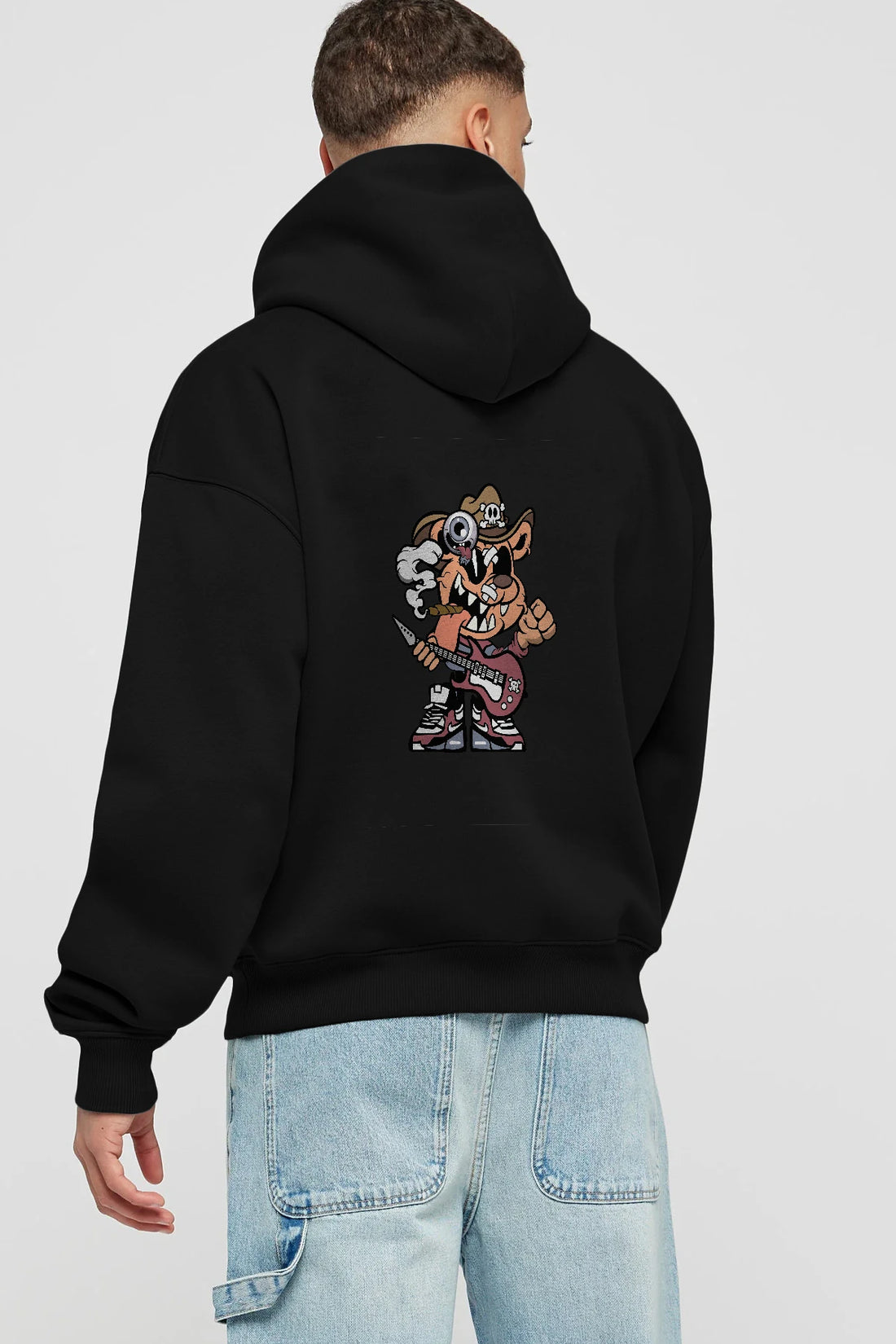 Freddy Bear Arka Baskılı Hoodie Oversize Kapüşonlu Sweatshirt Erkek Kadın Unisex