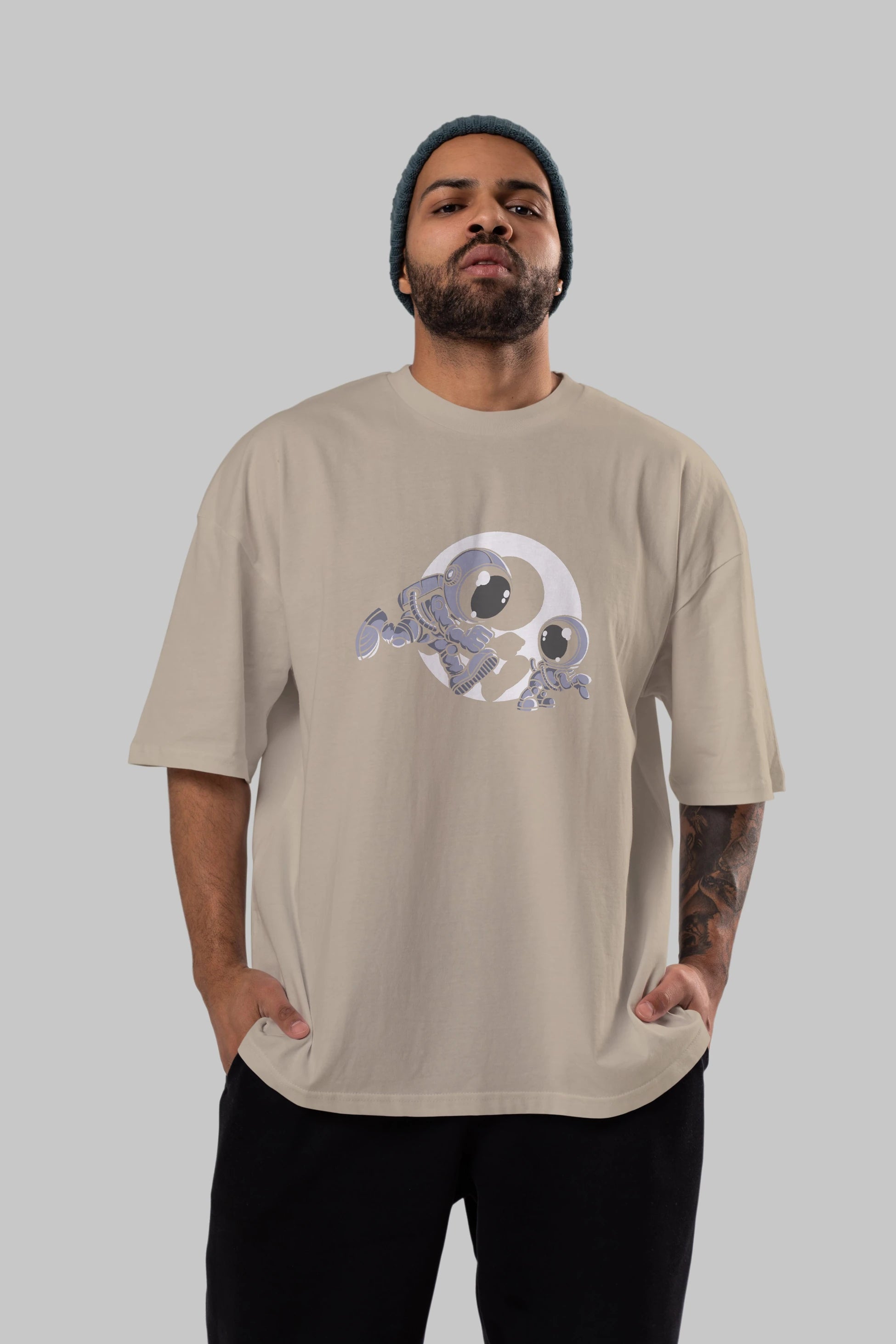 Astronaut And Little Dog Ön Baskılı Oversize t-shirt Erkek Kadın Unisex
