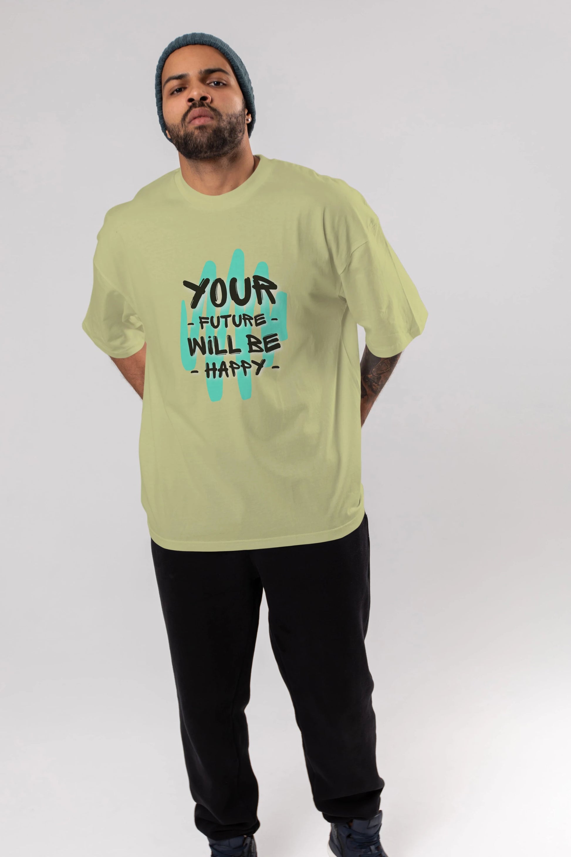 Your Future Will be Happy Yazılı Ön Baskılı Oversize t-shirt Erkek Kadın Unisex