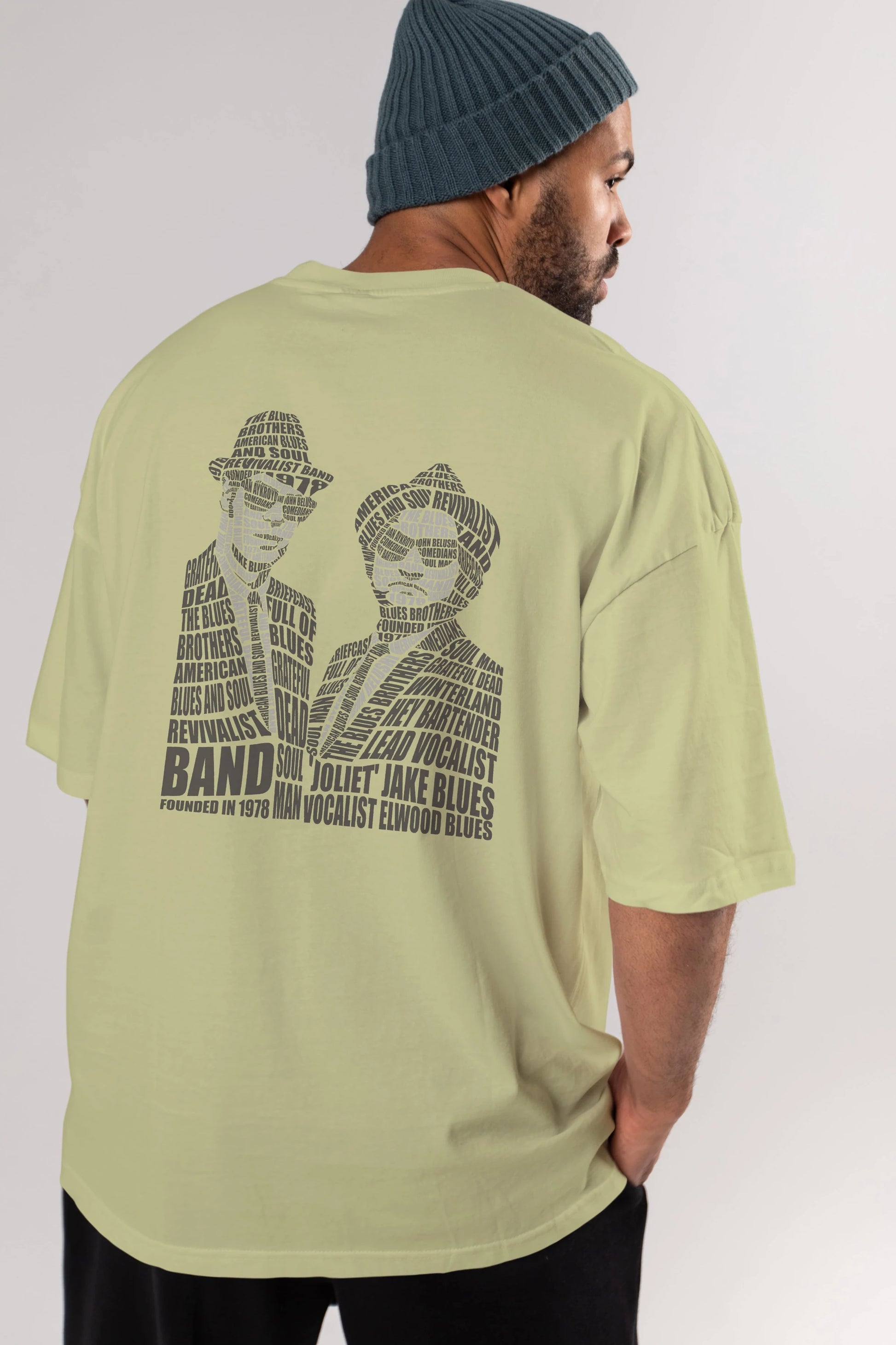 Blues Brothers Calligram Arka Baskılı Oversize t-shirt %100 pamuk Erkek Kadın Unisex