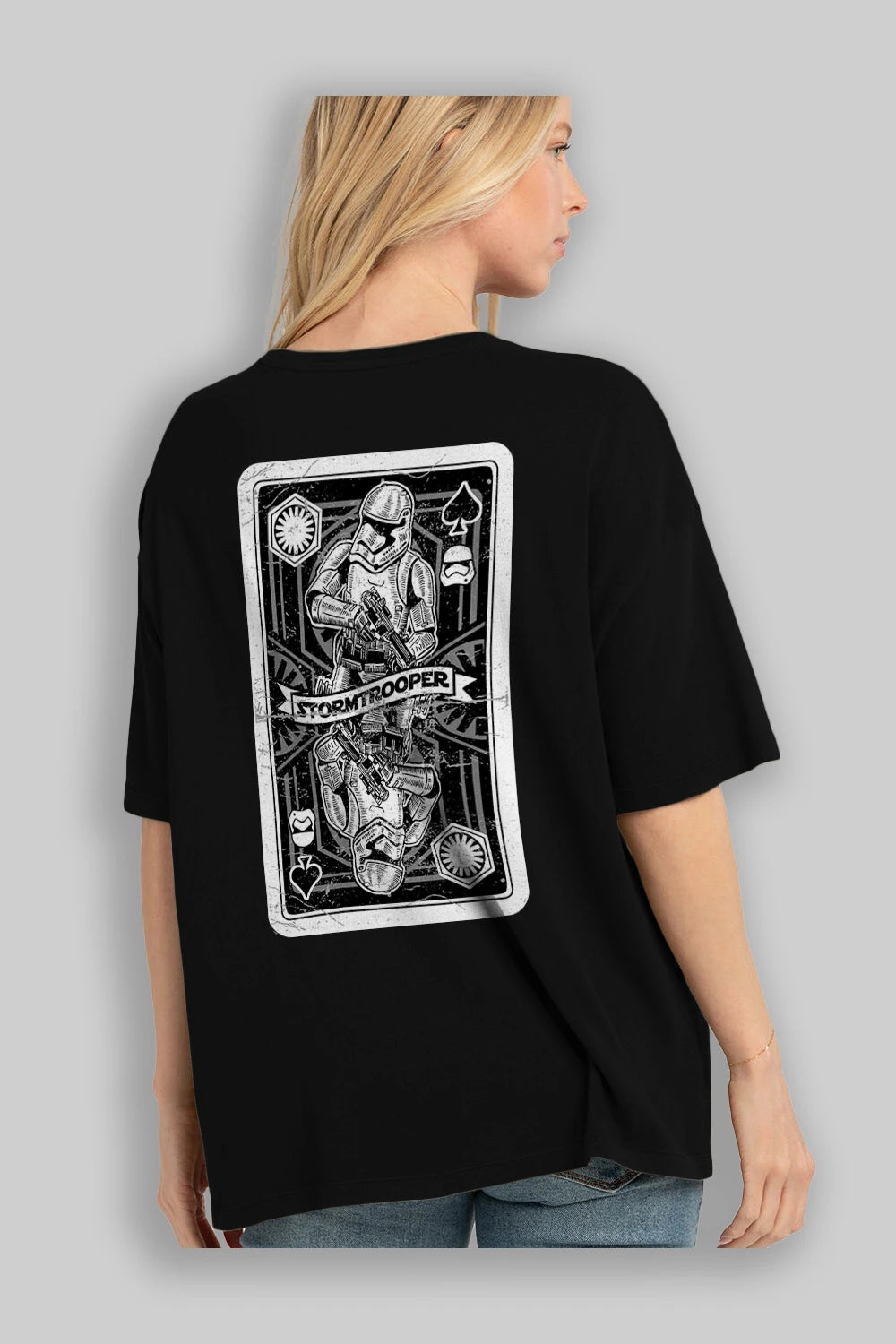 Stormtrooper Playing Card Arka Baskılı Oversize t-shirt Erkek Kadın Unisex %100 Pamuk