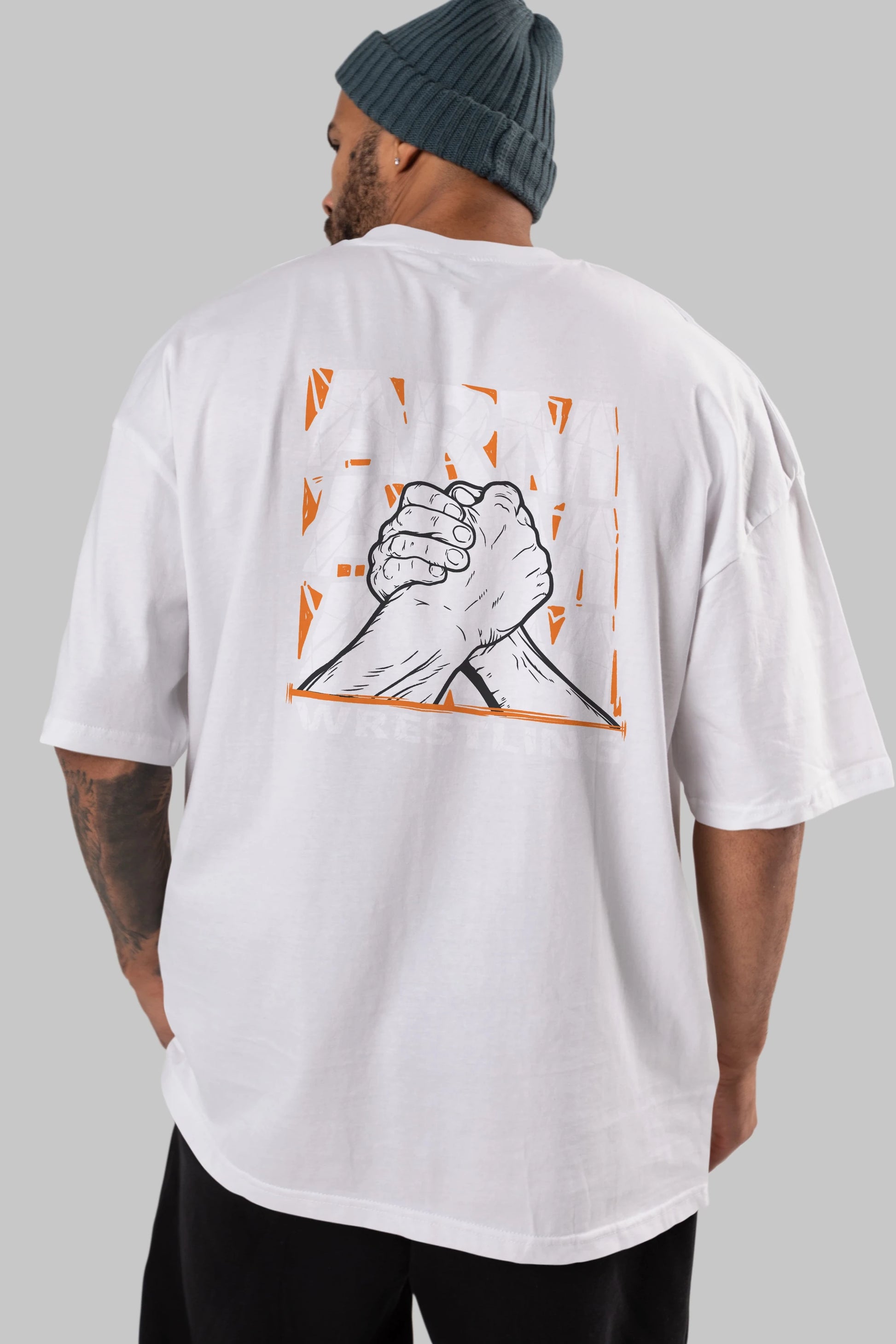Arm Wrestling Arka Baskılı Oversize t-shirt Erkek Kadın Unisex