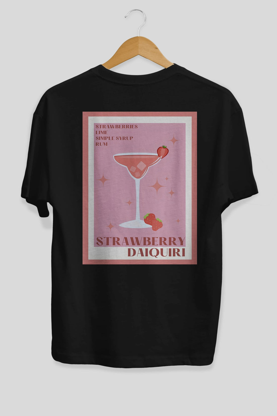 Strawberry Daiquiri Arka Baskılı Oversize t-shirt Erkek Kadın Unisex %100 Pamuk Bisiklet Yaka tişort