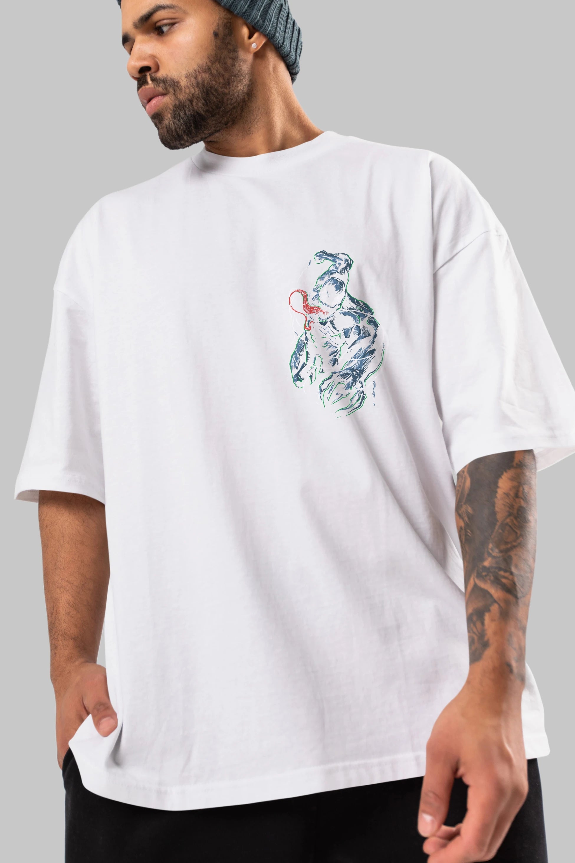 Venom (5) Ön Sol Baskılı Oversize t-shirt Erkek Kadın Unisex %100 Pamuk Bisiklet Yaka tişort