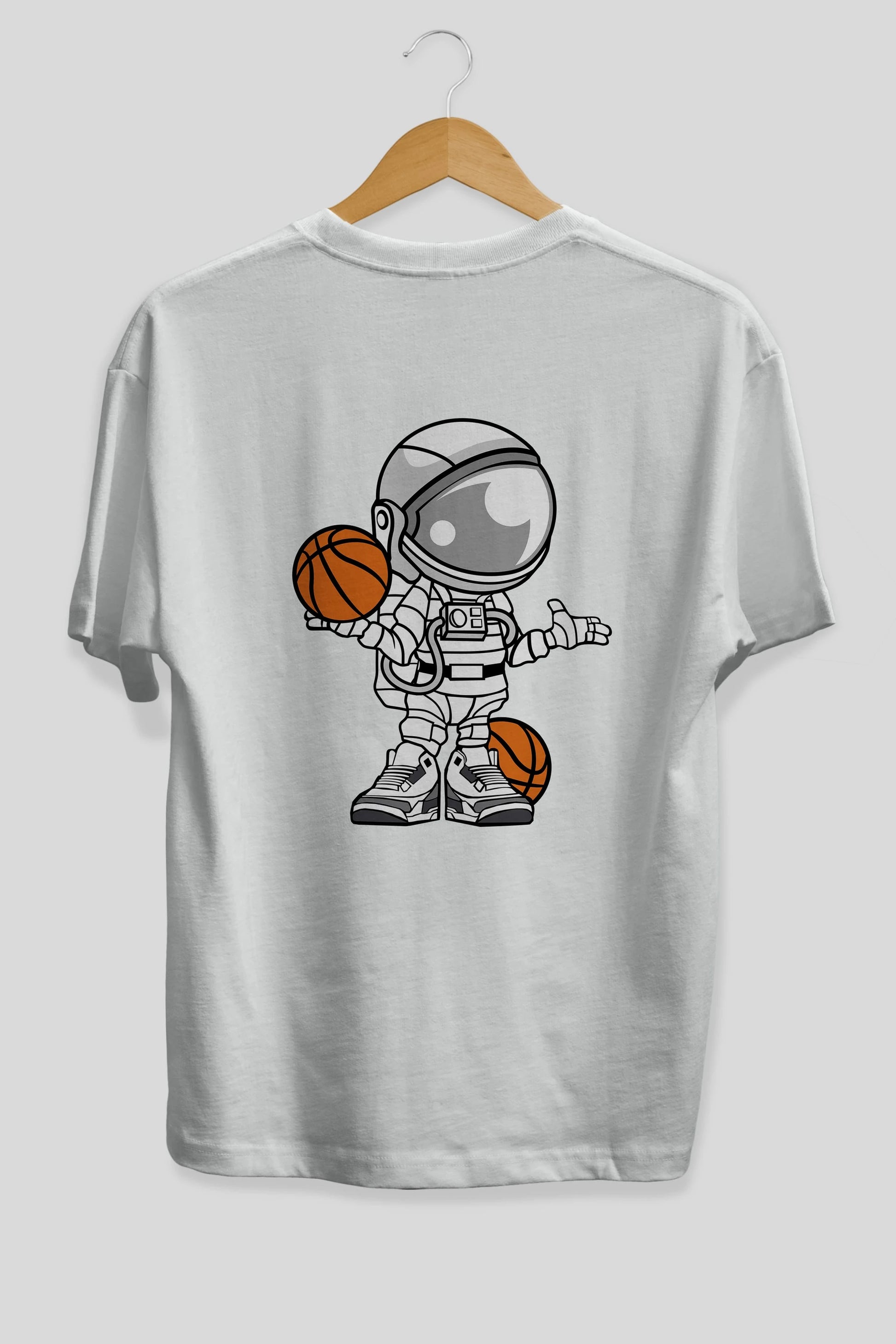 Astronaut Basketball Player Arka Baskılı Oversize t-shirt Erkek Kadın Unisex %100 Pamuk tişort