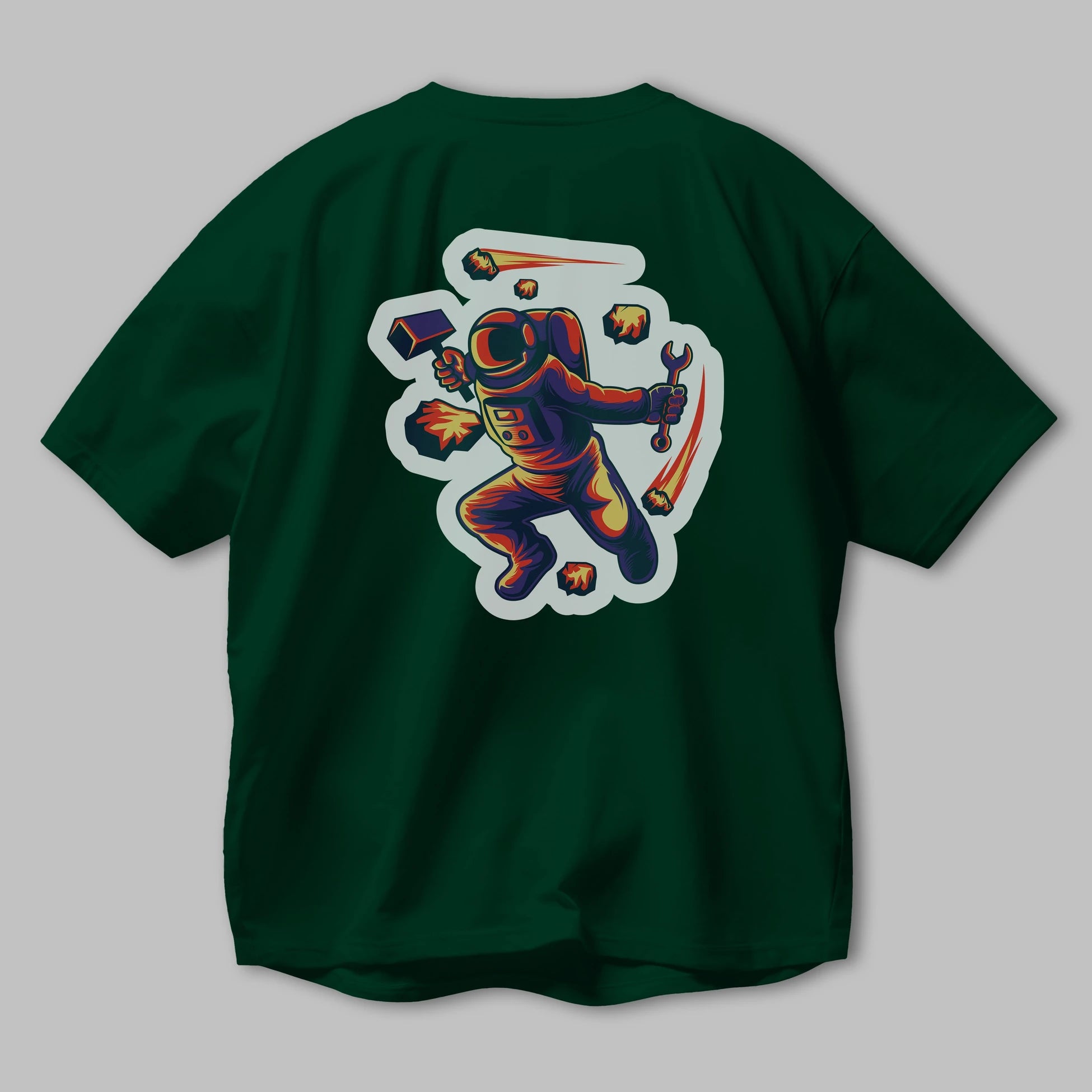 Astronaut Block Meteor Sticker Arka Baskılı Oversize t-shirt Erkek Kadın Unisex