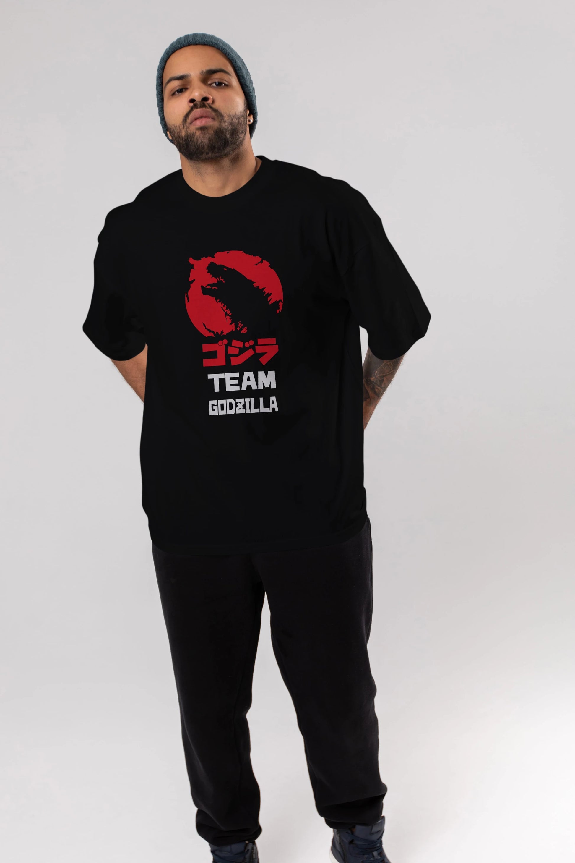 Team Godzilla Ön Baskılı Oversize t-shirt Erkek Kadın Unisex %100 Pamuk Bisiklet Yaka tişort