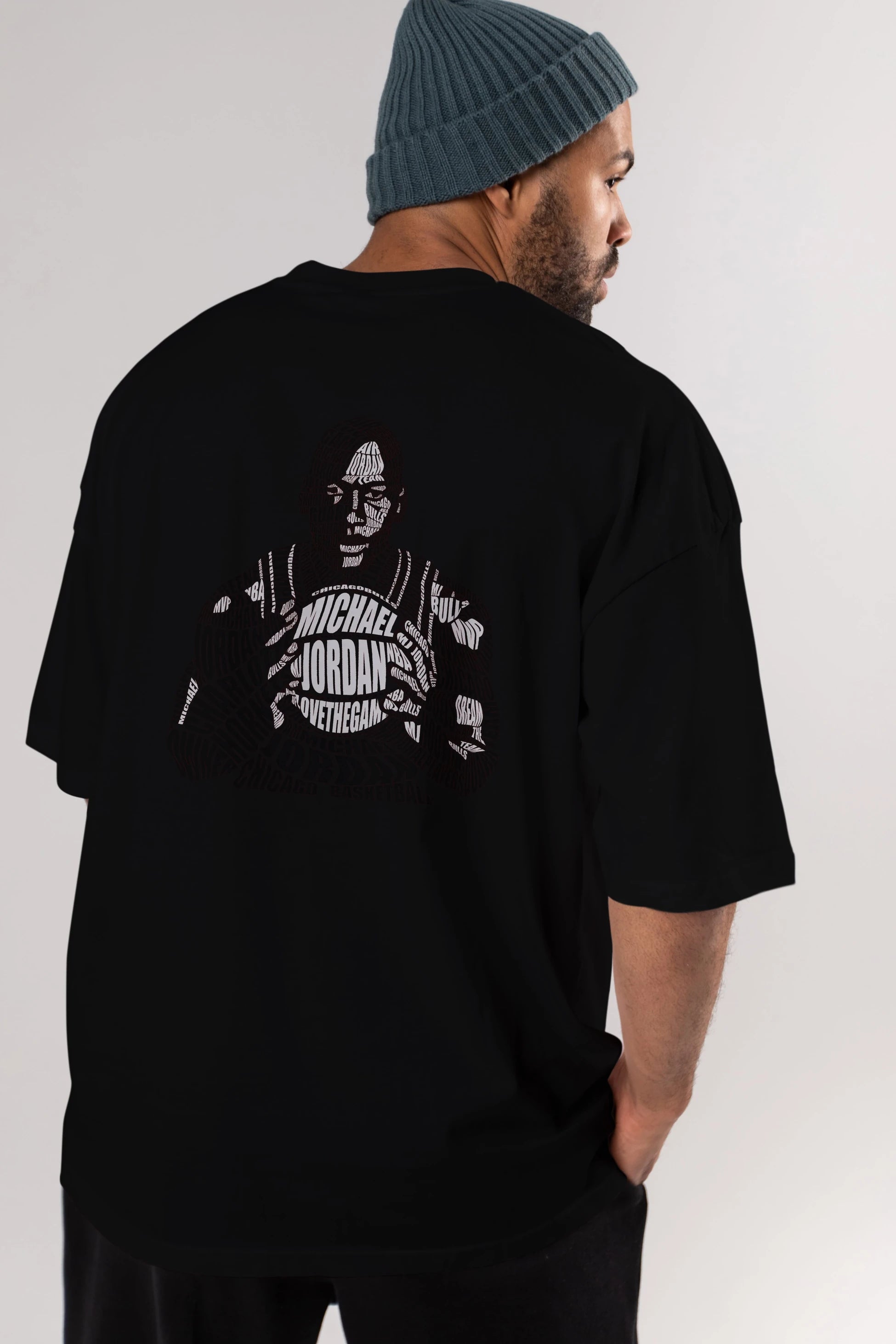 Michael Jordan Calligram Arka Baskılı Oversize t-shirt %100 pamuk Erkek Kadın Unisex
