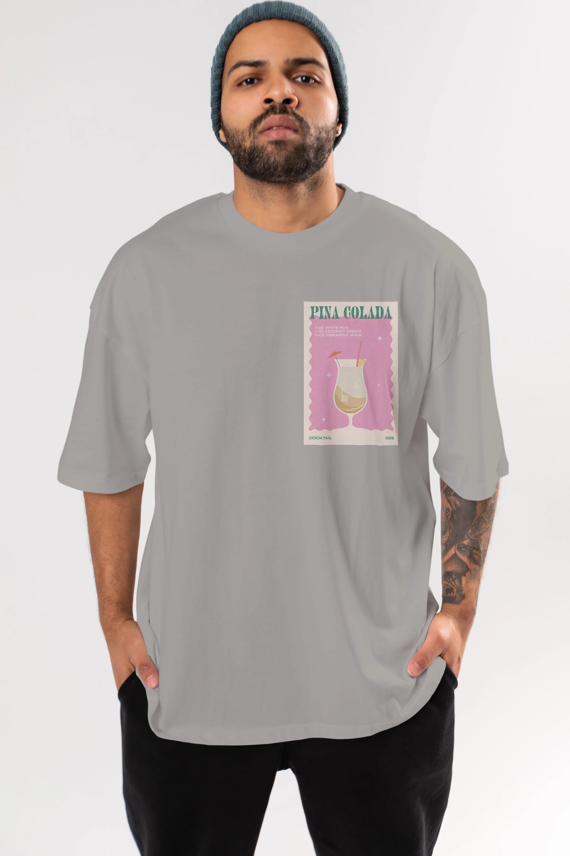 Pina Colada 3 Ön Sol Baskılı Oversize t-shirt Erkek Kadın Unisex %100 Pamuk Bisiklet Yaka tişort
