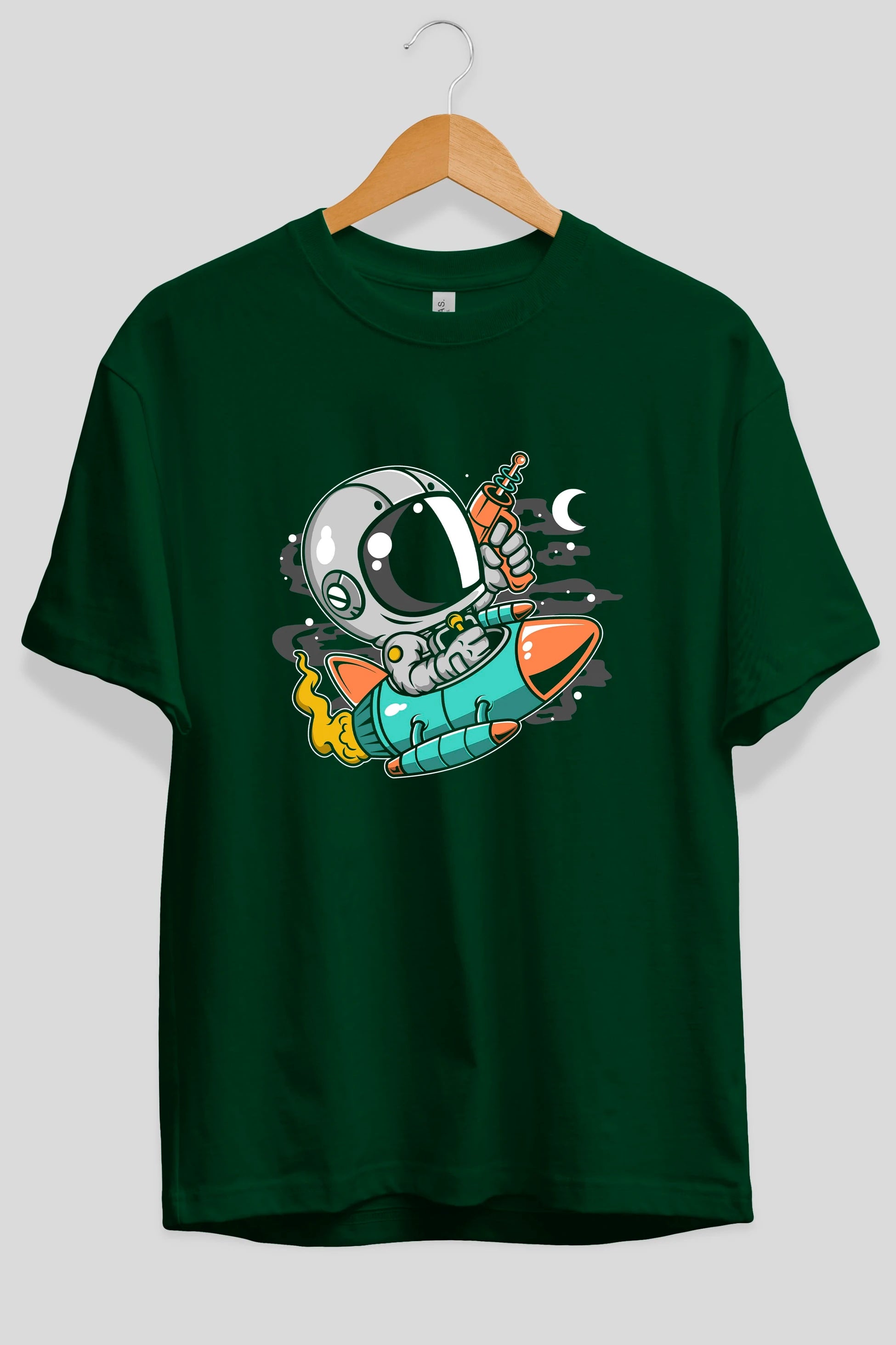 Astronaut Riding Rocket Ön Baskılı Oversize t-shirt Erkek Kadın Unisex