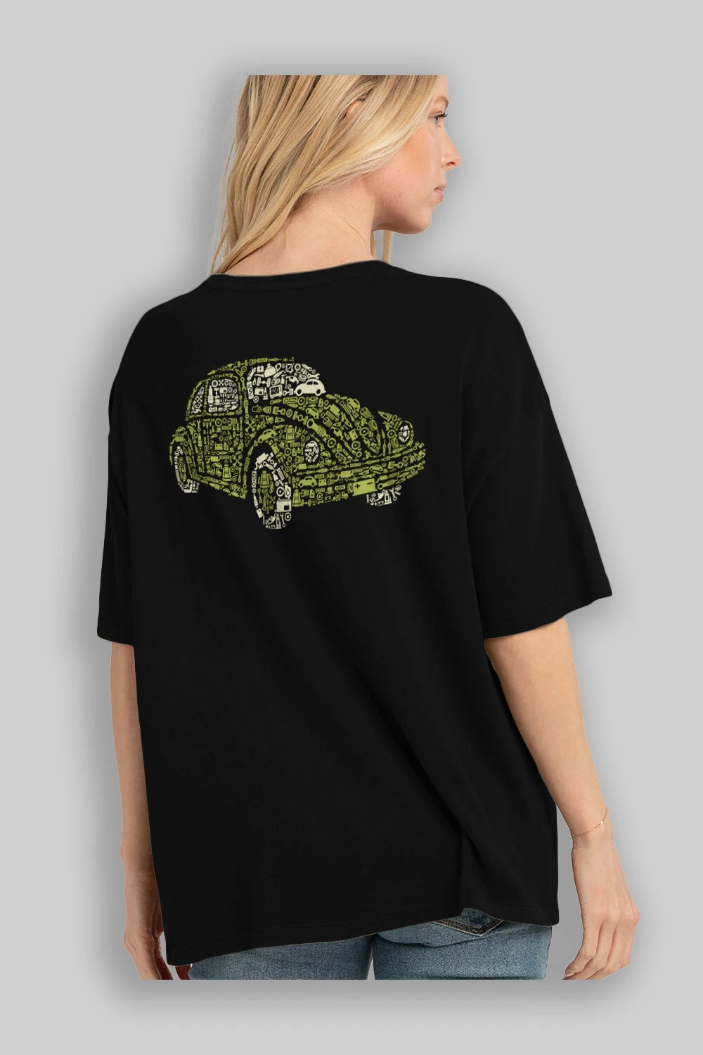 Beetle Arka Baskılı Oversize t-shirt %100 pamuk Erkek Kadın Unisex