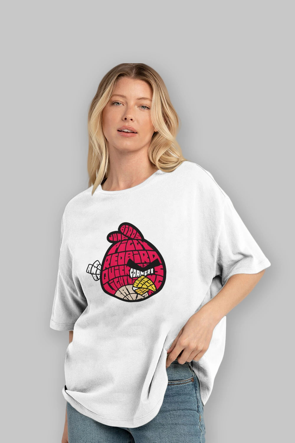 Bird With Anger Ön Baskılı Oversize t-shirt %100 pamuk Erkek Kadın Unisex