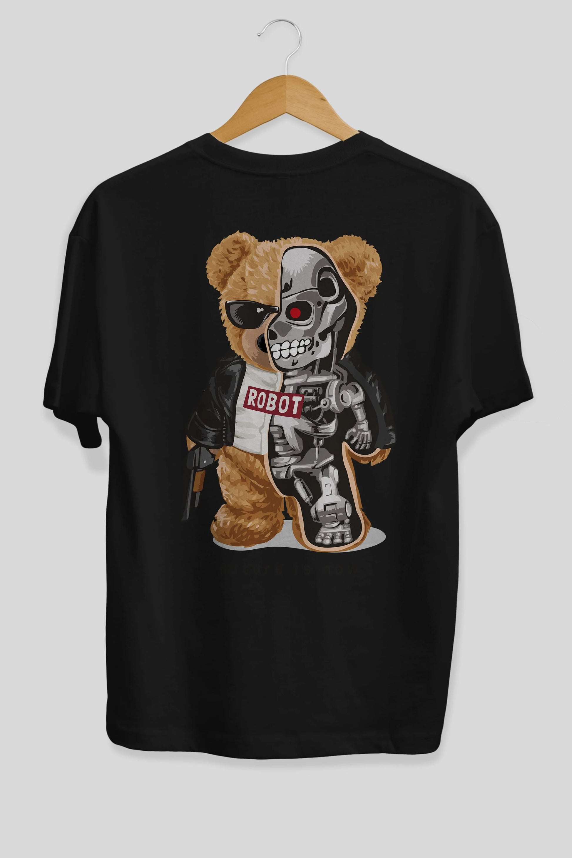 Teddy Bear Robot Arka Baskılı Oversize t-shirt Erkek Kadın Unisex %100 Pamuk