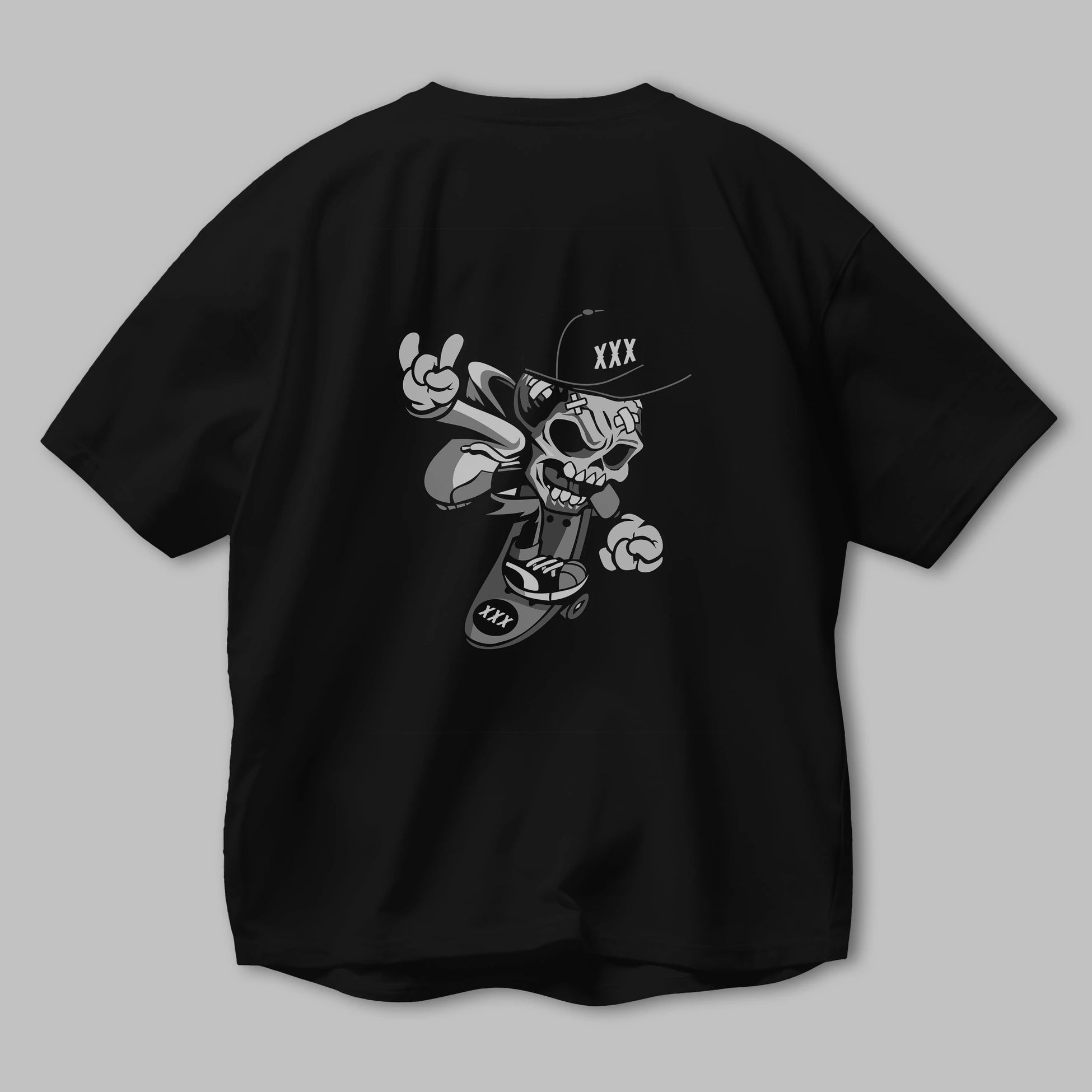 Skull Skateboard Arka Baskılı Oversize t-shirt Erkek Kadın Unisex %100 Pamuk tişort