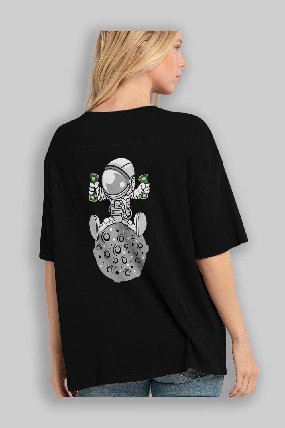 Astronaut Dollar Arka Baskılı Oversize t-shirt Erkek Kadın Unisex %100 Pamuk tişort