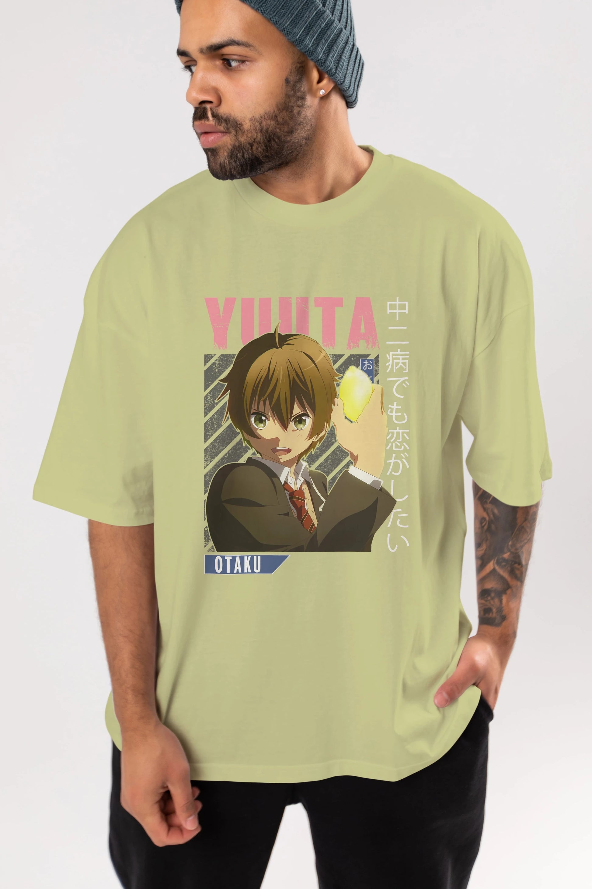 Yuuta Togashi 2 Anime Ön Baskılı Oversize t-shirt %100 pamuk Erkek Kadın Unisex