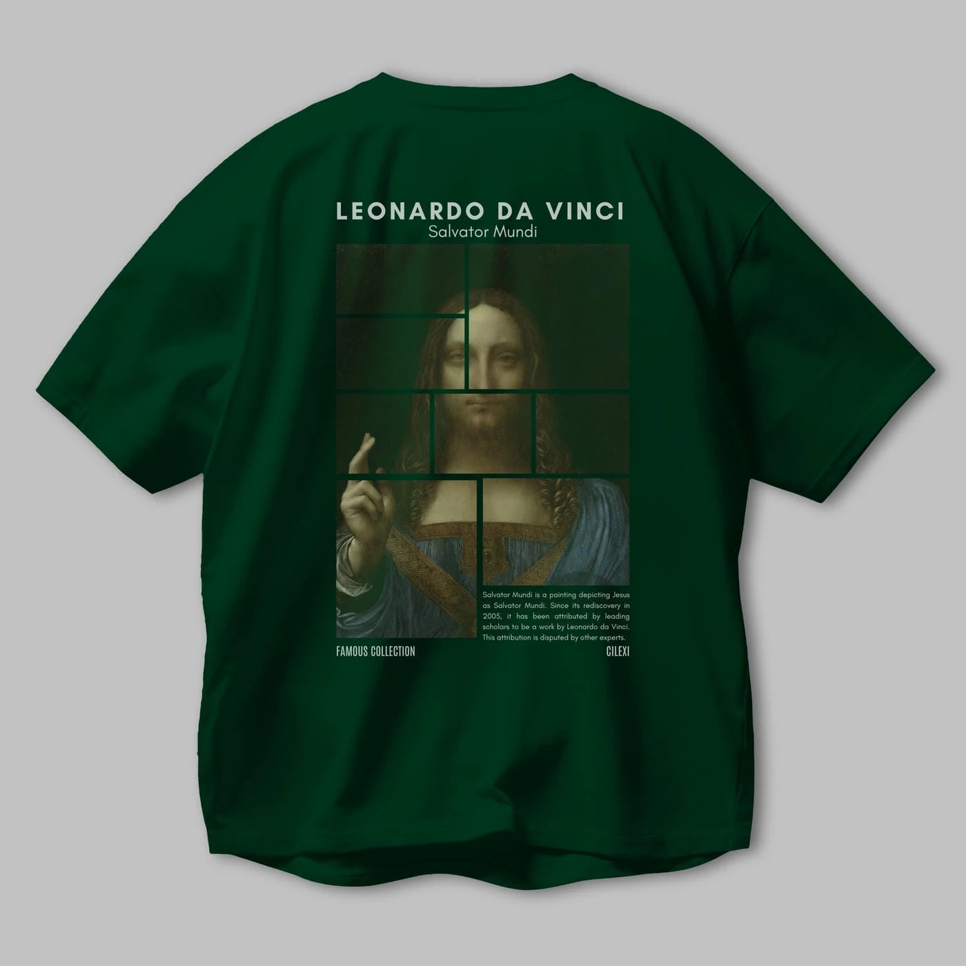 Salvador Mundi Arka Baskılı Oversize t-shirt Erkek Kadın Bisiklet Yaka Pamuk tişort