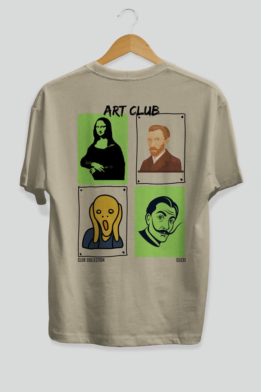 Art Club Arka Baskılı Oversize t-shirt Erkek Kadın %100 Pamuk Bisiklet Yaka tişort