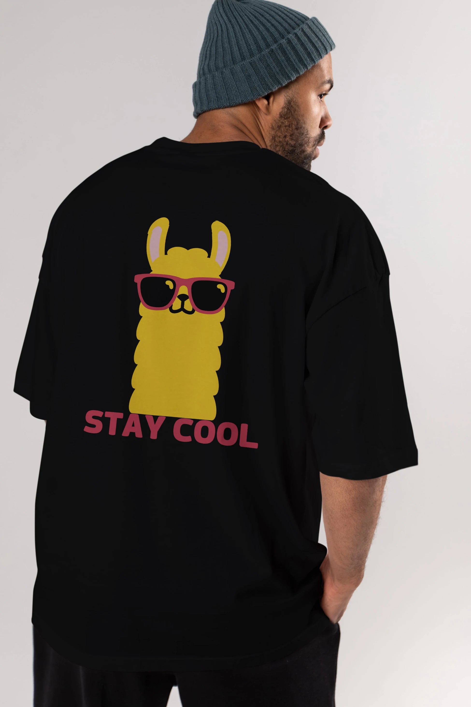 Stay Cool Yazılı Lama Arka Baskılı Oversize t-shirt Erkek Kadın Unisex