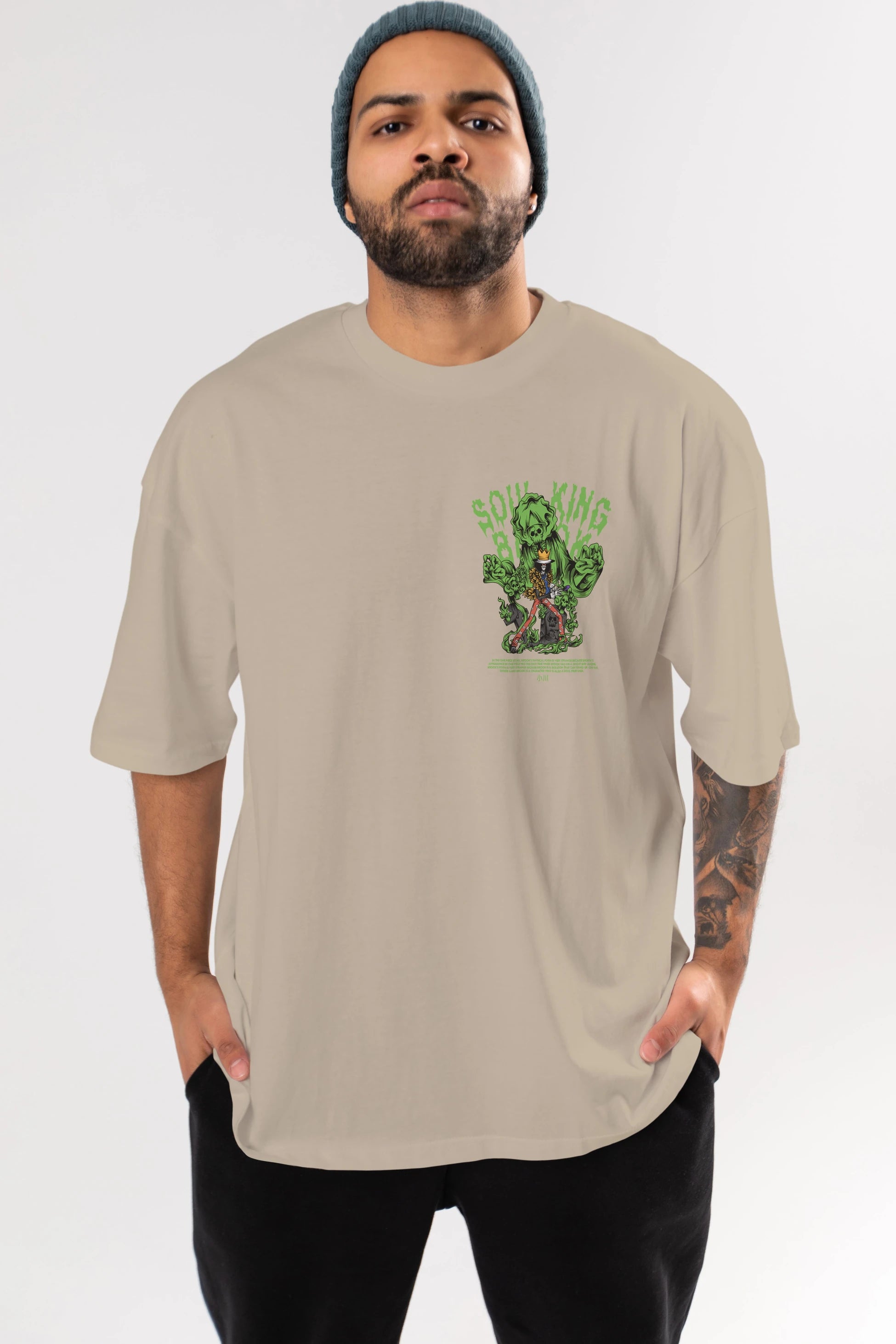 Soul King Brook Ön Sol Baskılı Oversize t-shirt Erkek Kadın Unisex %100 Pamuk Bisiklet Yaka tişort