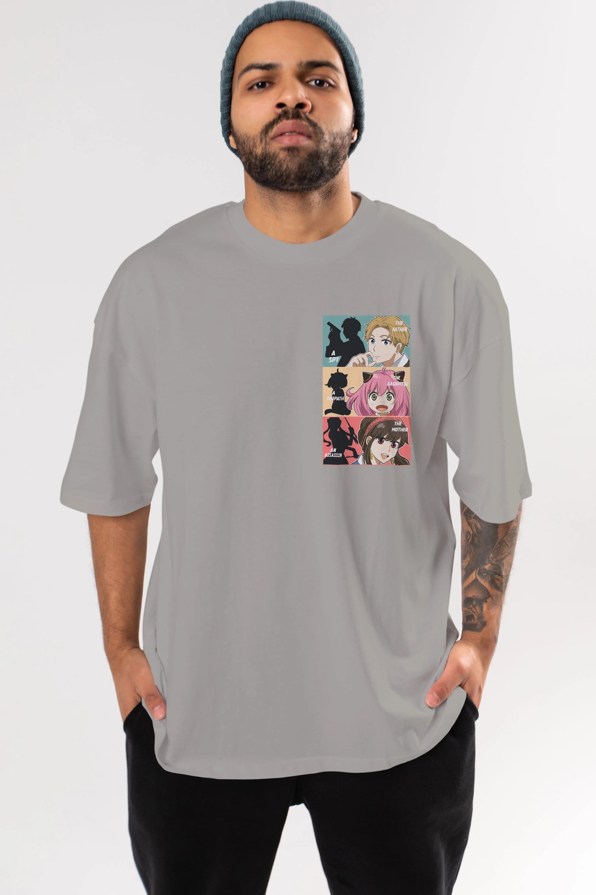 SPY X FAMILY Ön Sol Baskılı Oversize t-shirt Erkek Kadın Unisex %100 Pamuk Bisiklet Yaka tişort