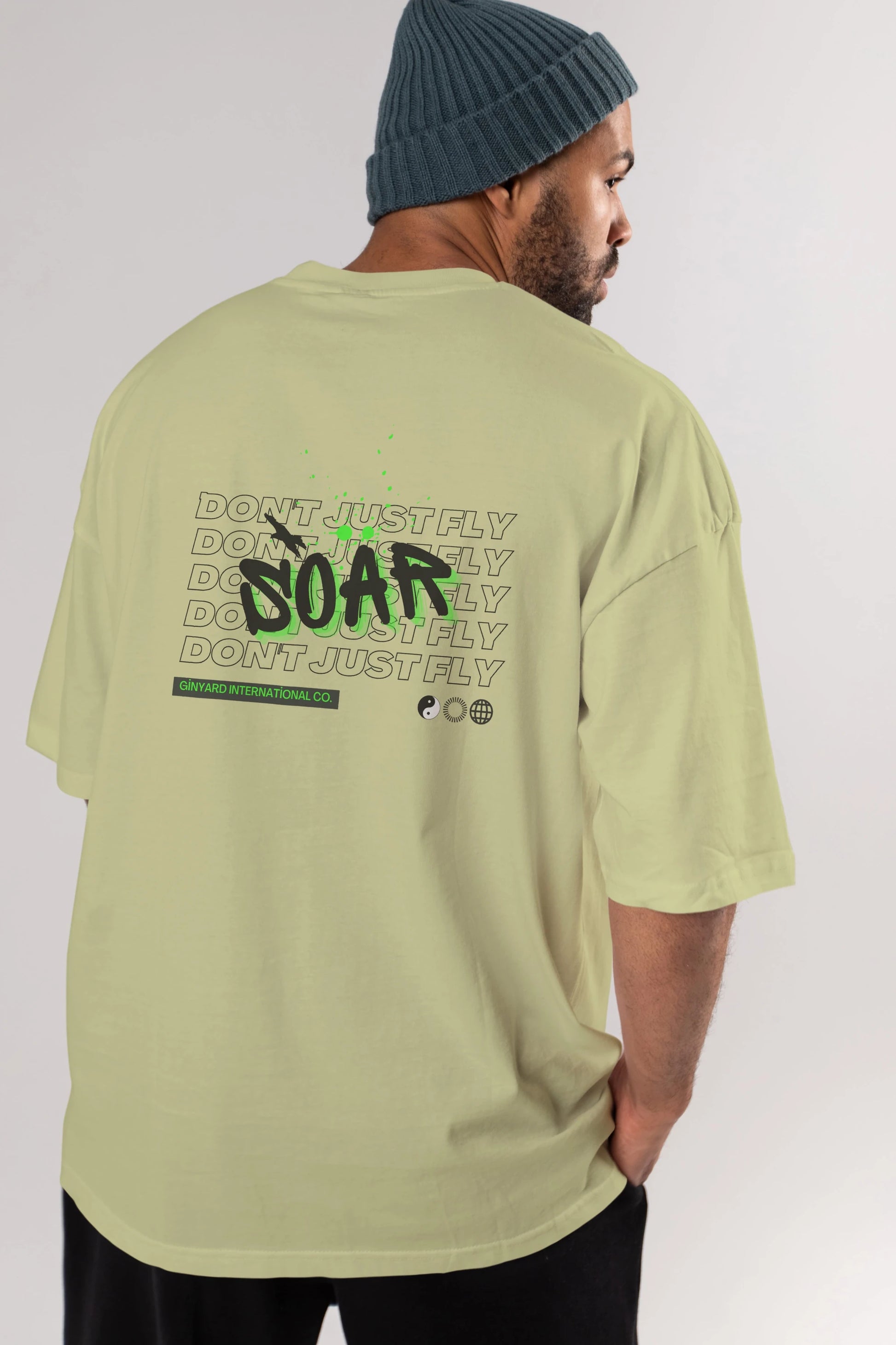Soar Dont Just Fly Yazılı Arka Baskılı Oversize t-shirt Erkek Kadın Unisex
