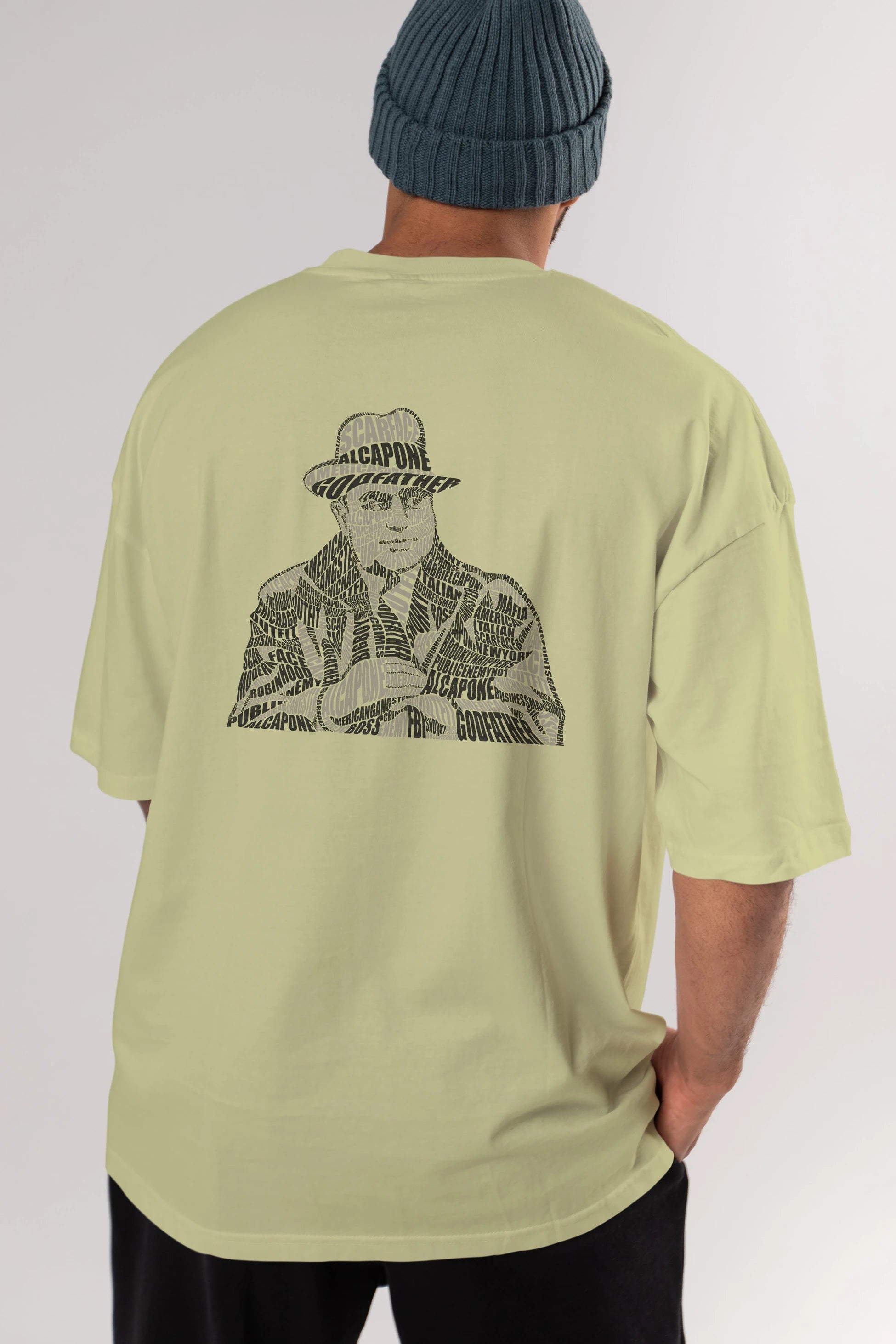 Al Capone Calligram Arka Baskılı Oversize t-shirt %100 pamuk Erkek Kadın Unisex