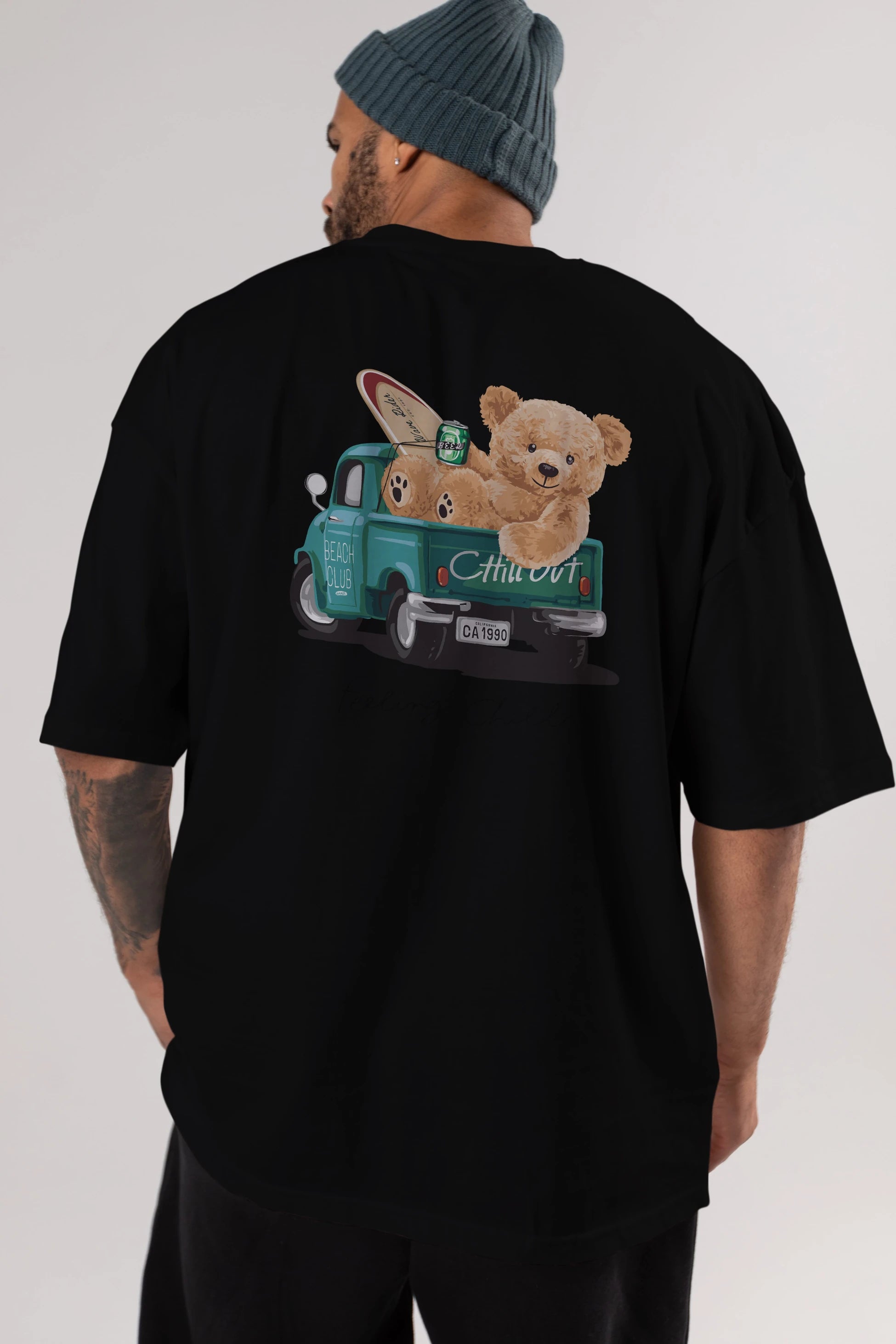 Teddy Bear Chill Out Arka Baskılı Oversize t-shirt Erkek Kadın Unisex %100 Pamuk