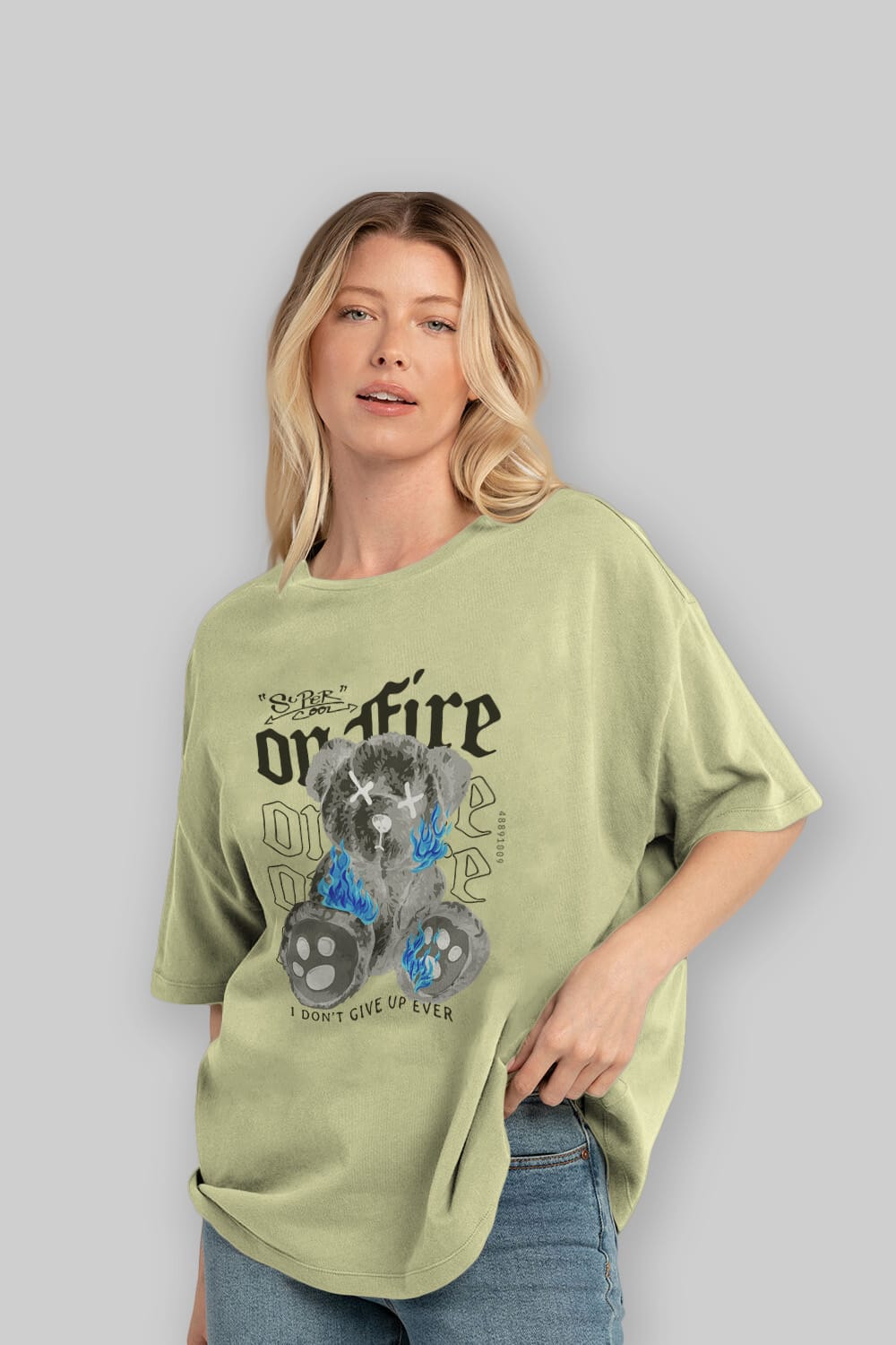 Teddy Bear On Fire Ön Baskılı Oversize t-shirt Erkek Kadın Unisex